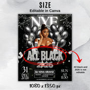 New Year Eve Party Flyer, All Black 2026 NYE Flyer, Night Event Flyer, DIY Event Flyer, Dj Party Flyer Template, Countdown Night Event Flyer