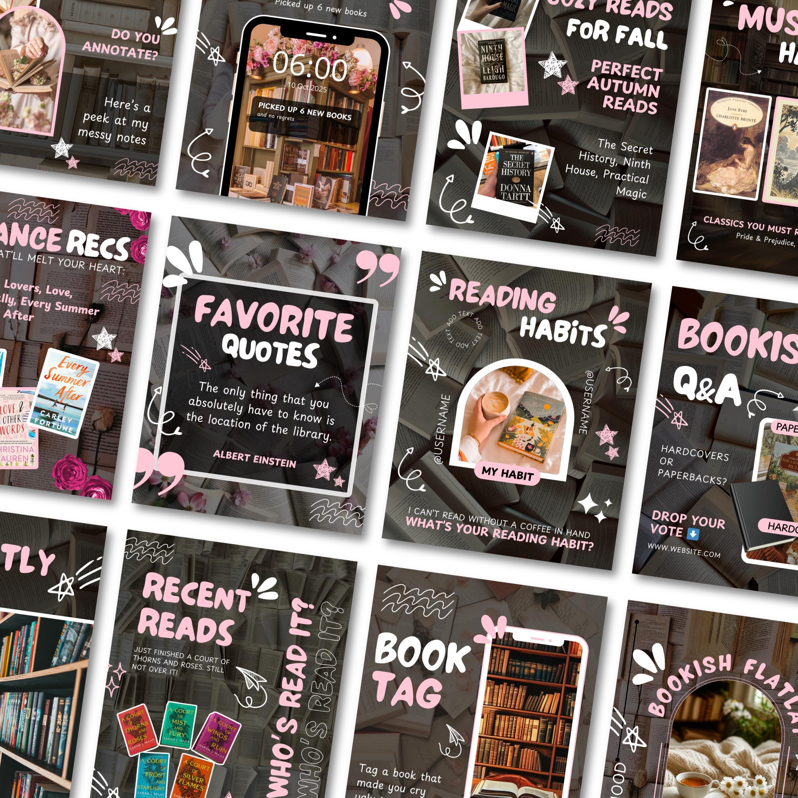 Aesthetic Bookstagram Template, Trendy IOS Cozy Bookish Instagram for Book Lovers,Authors,Readers,Influencer,Bloggers & Social Media Content