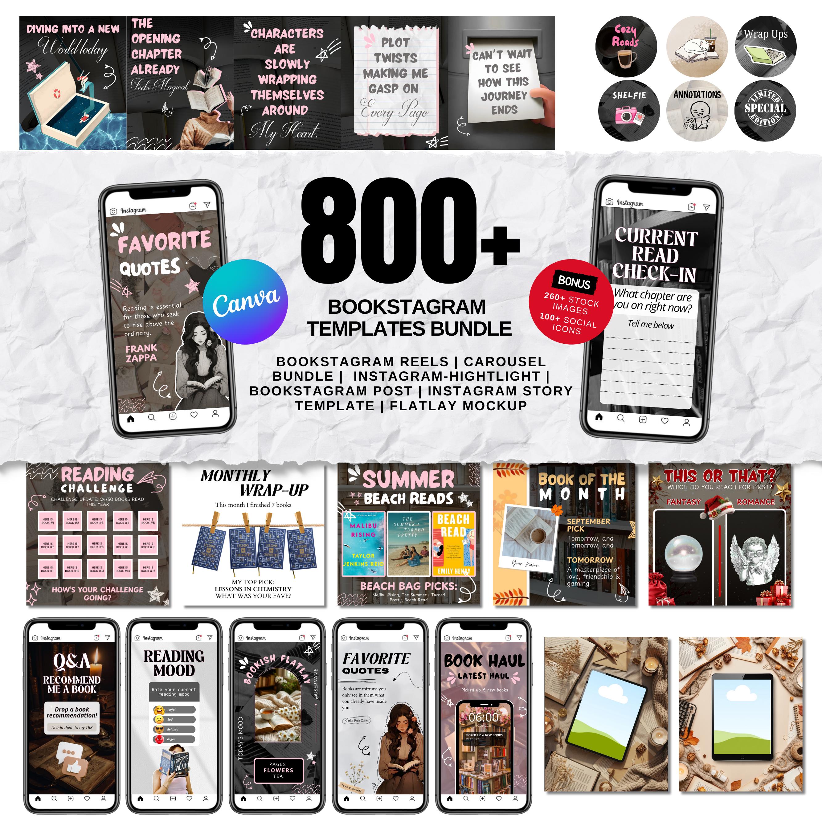 Bookstagram Bundle,Bookish Social Media Kit,Cozy Post,Carousel,Reels,Story & Flatlay For Book Lovers,Authors, Bloggers Social Media Content