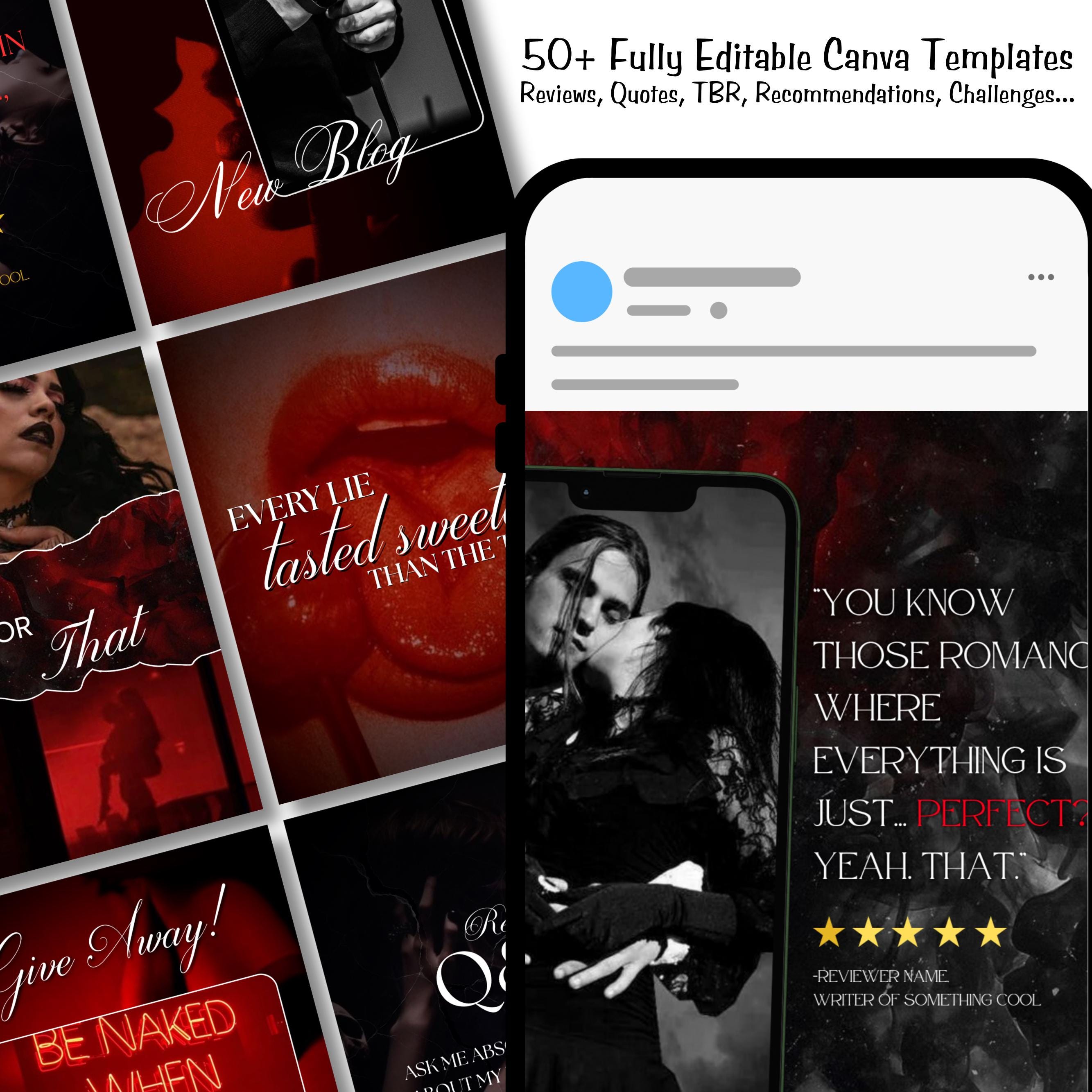 Bookstagram Template For Dark Romance,Romance Author Instagram Post,Book Marketing Canva Templates, Author Engagement Social Media Marketing