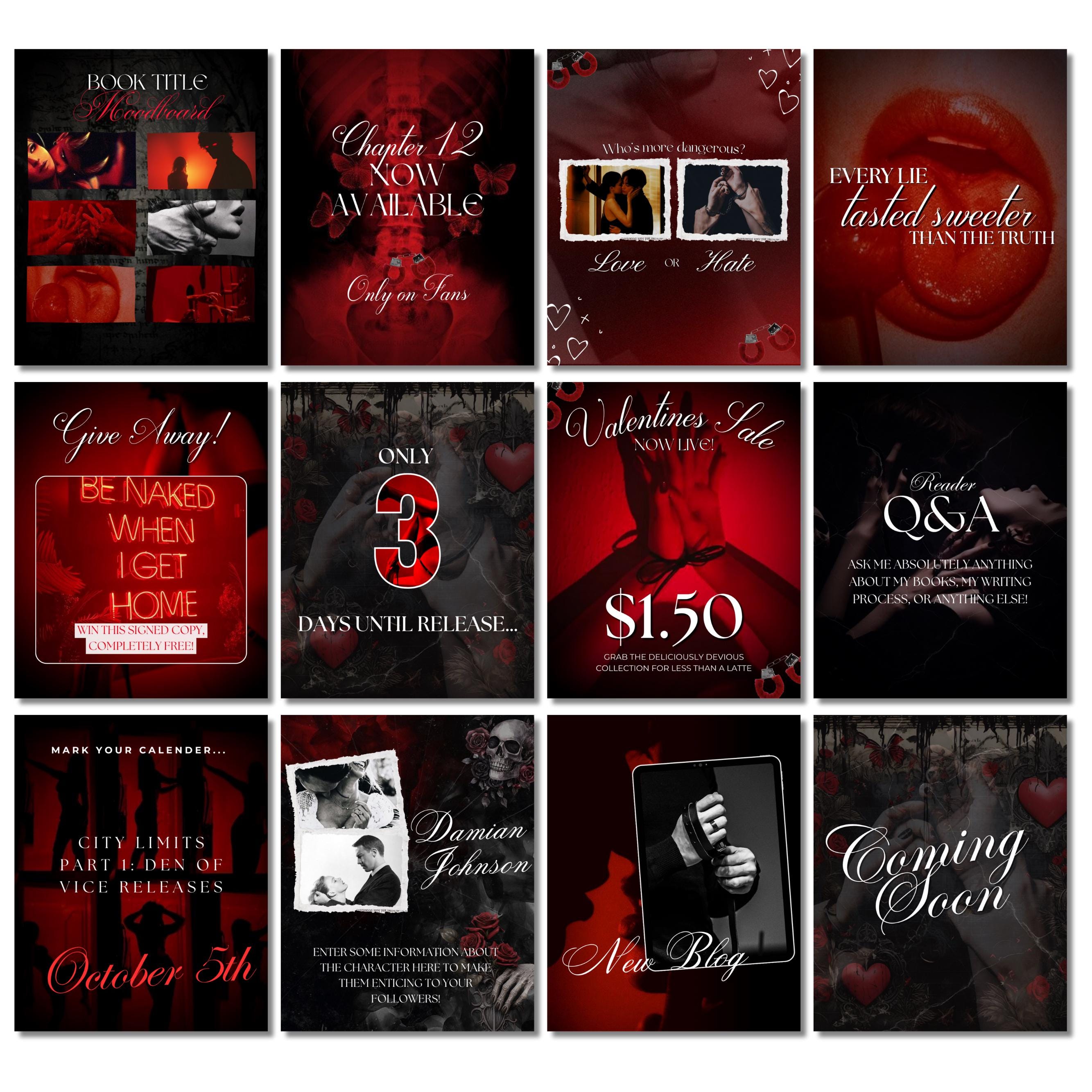 Bookstagram Template For Dark Romance,Romance Author Instagram Post,Book Marketing Canva Templates, Author Engagement Social Media Marketing