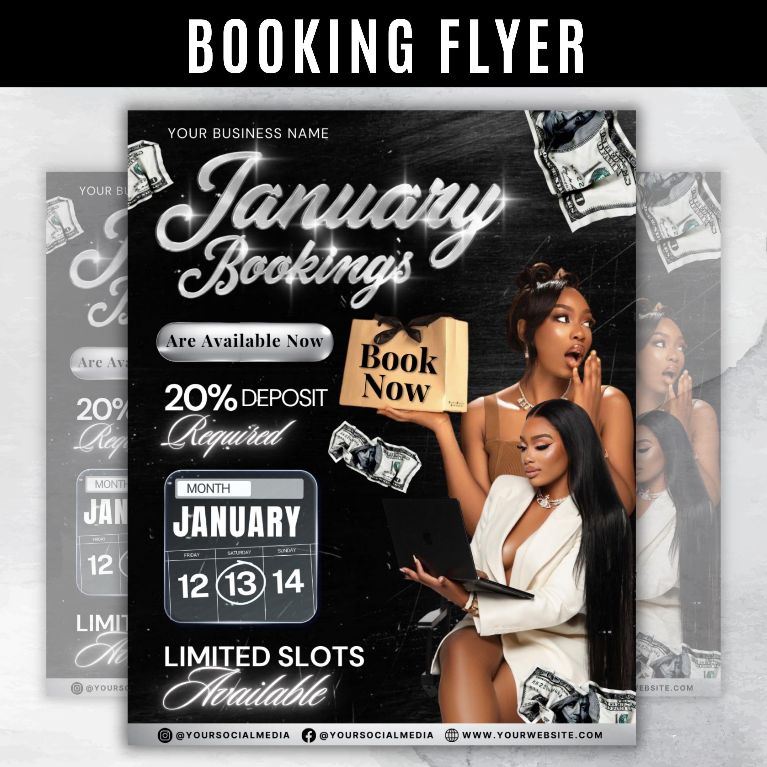 January Booking Flyer Template | New Year Bookings Canva | Hair Lash Nail Makeup | Book Now Flyer | Jan Appointments