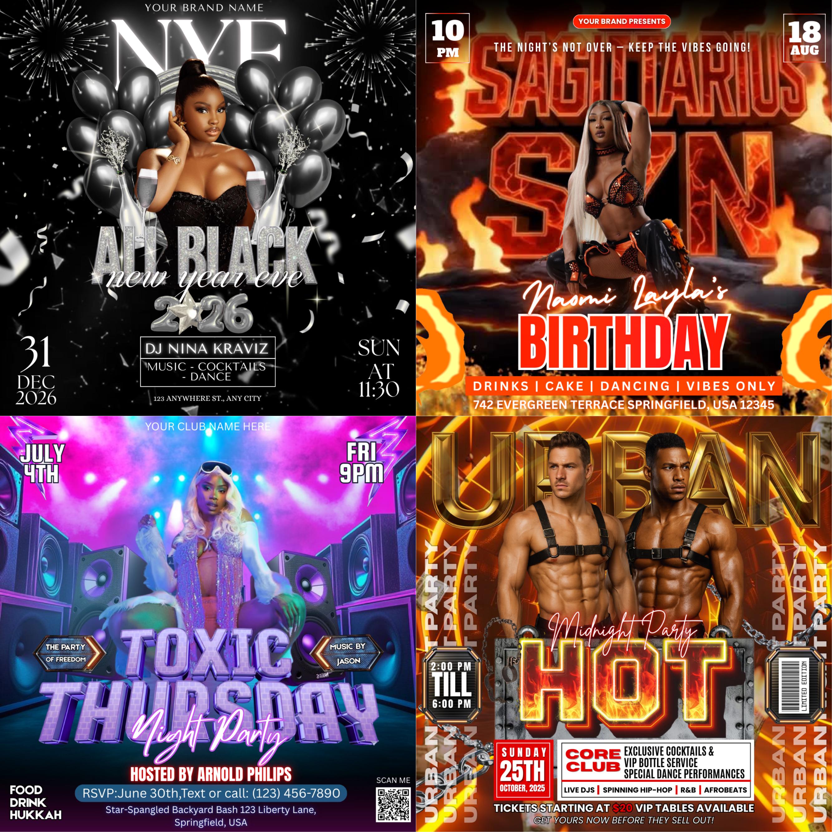 Party Flyers Bundle, Club Party Flyers, Night Club Flyers, Freaknik Party Flyer, Birthday Event Flyer Sunday Hangover Party Flyer Pool Party