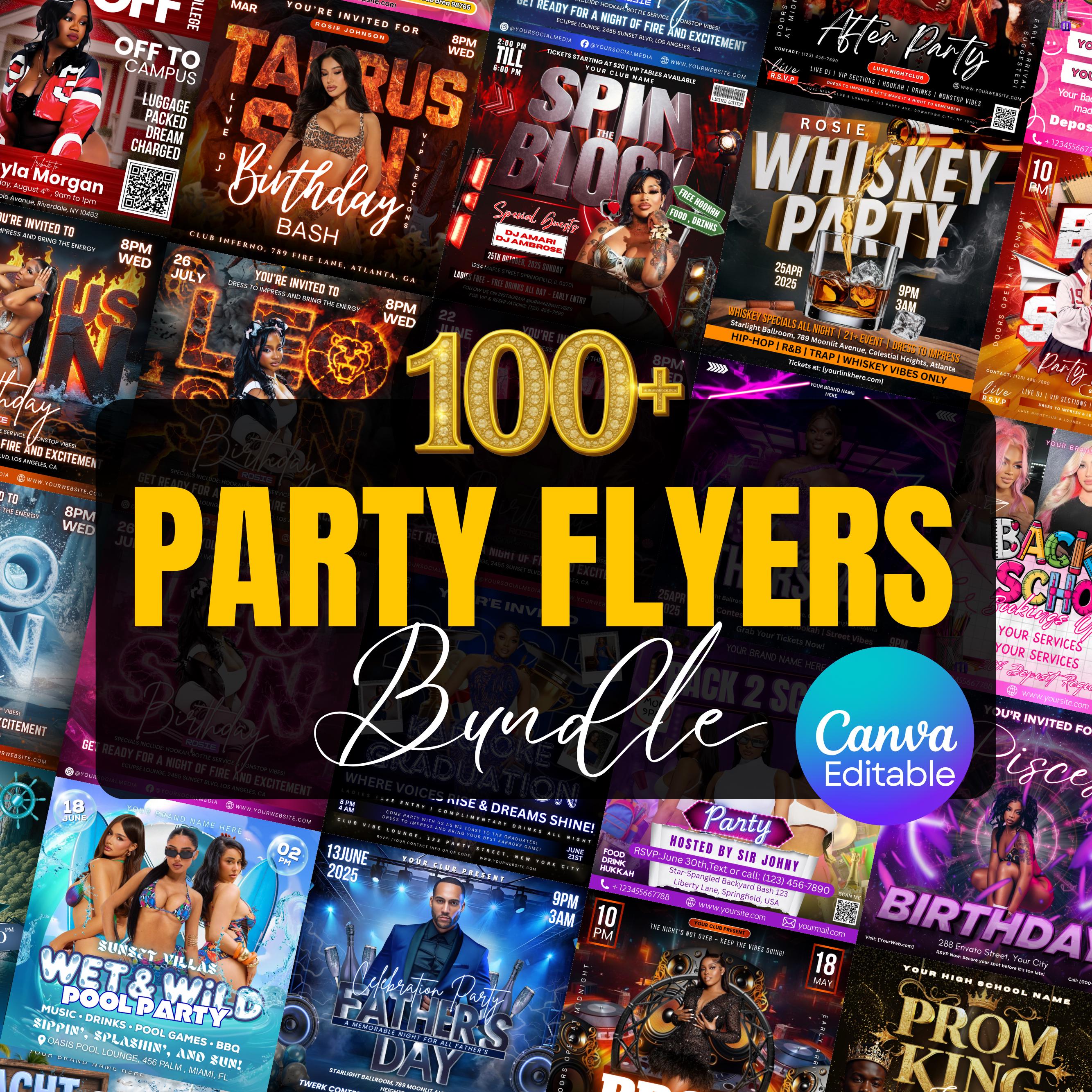 Party Flyers Bundle, Club Party Flyers, Night Club Flyers, Freaknik Party Flyer, Birthday Event Flyer Sunday Hangover Party Flyer Pool Party