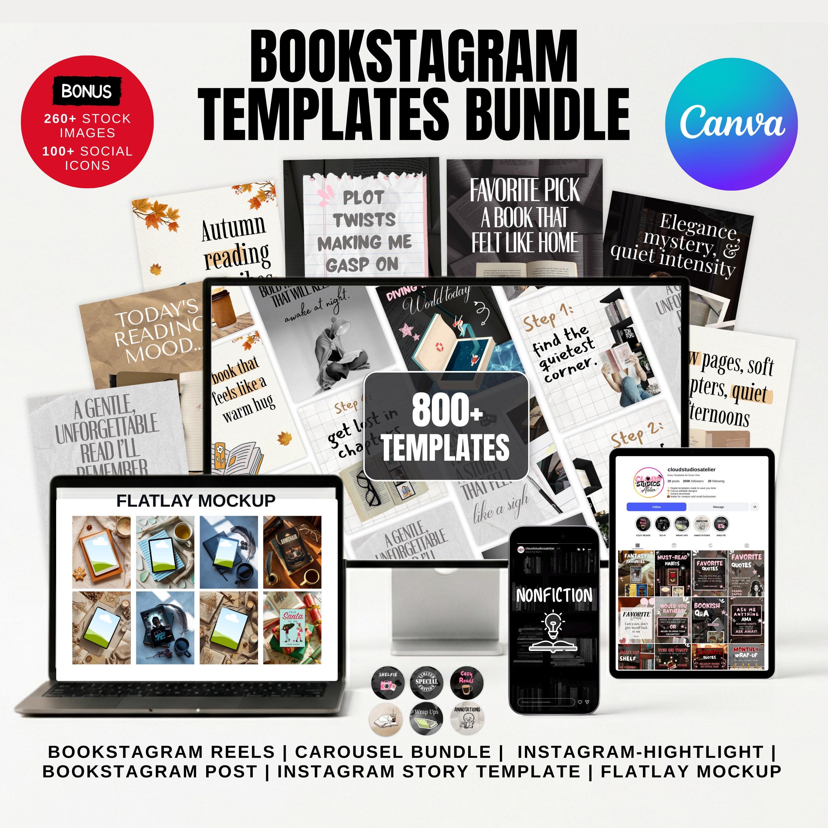 800+Bookstagram Templates,Bookish Social Media Kit,Instagram Posts,Carousel & Stories,Bookish Insta Reels for Book Lovers,Authors, Bloggers
