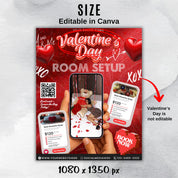 Room Setup Valentines Booking Flyer, Valentine Room Setup Flyer, Valentines Day Flyer, Room Decoration Flyer,Hotel Book Flyer,Canva Template
