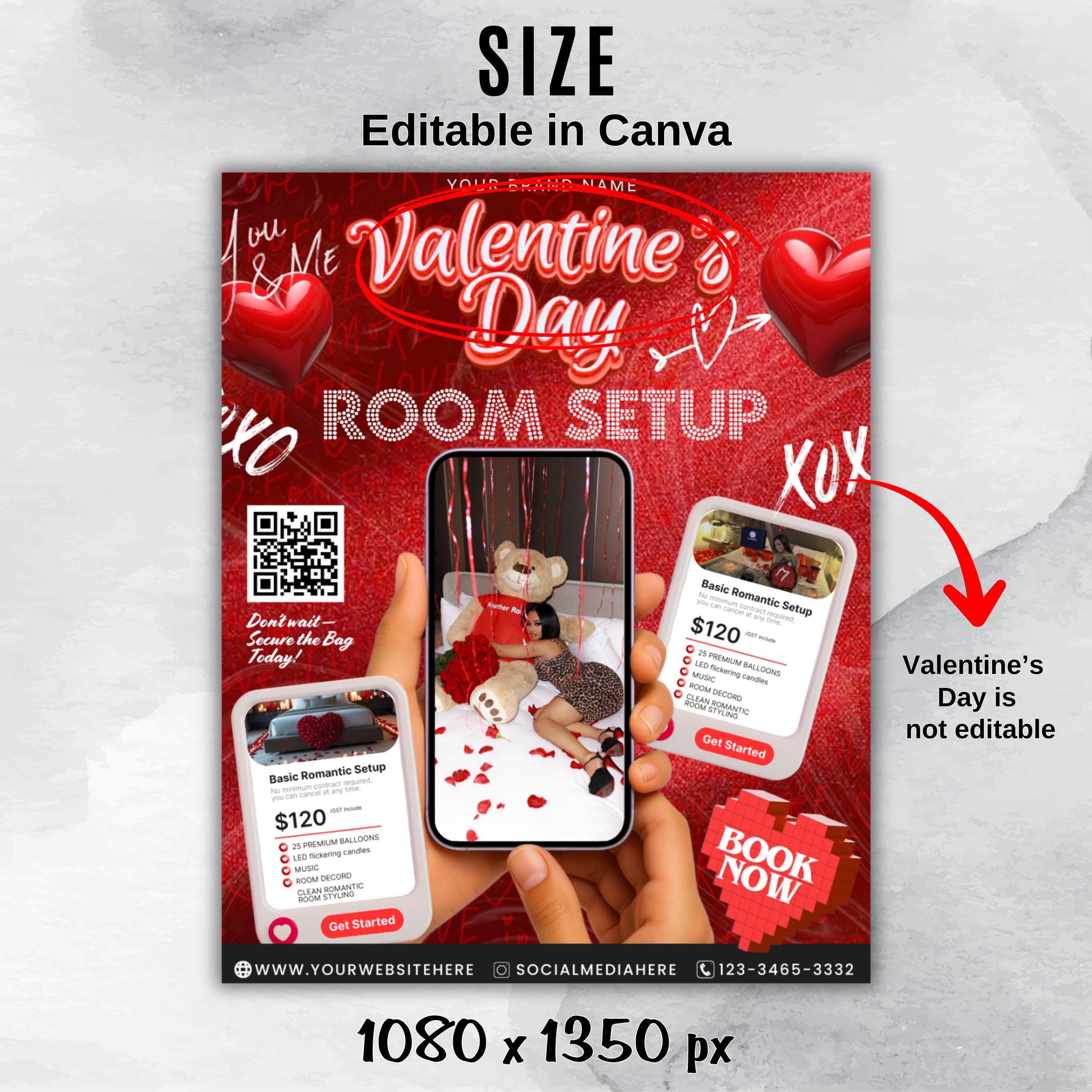 Room Setup Valentines Booking Flyer, Valentine Room Setup Flyer, Valentines Day Flyer, Room Decoration Flyer,Hotel Book Flyer,Canva Template