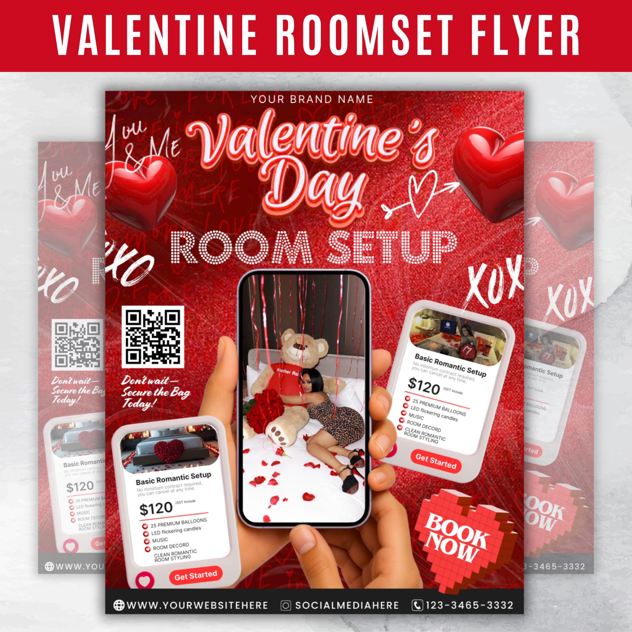 Room Setup Valentines Booking Flyer, Valentine Room Setup Flyer, Valentines Day Flyer, Room Decoration Flyer,Hotel Book Flyer,Canva Template