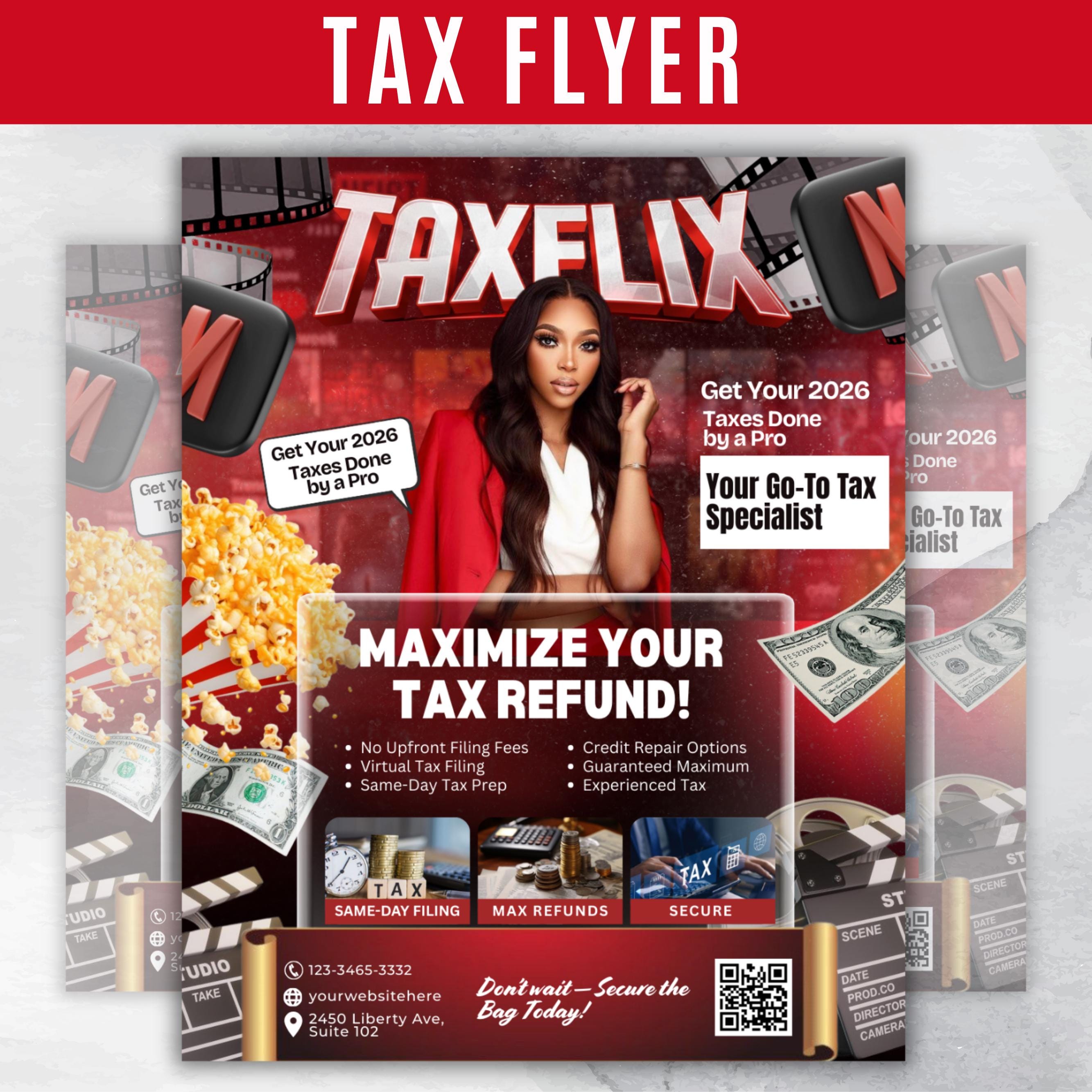Taxflix Flyer For Tax Season, Modern Tax Prep Flyer, Editable Tax Refund Preparation, Accountant Marketing Flyer, Canva Tax Business Flyer