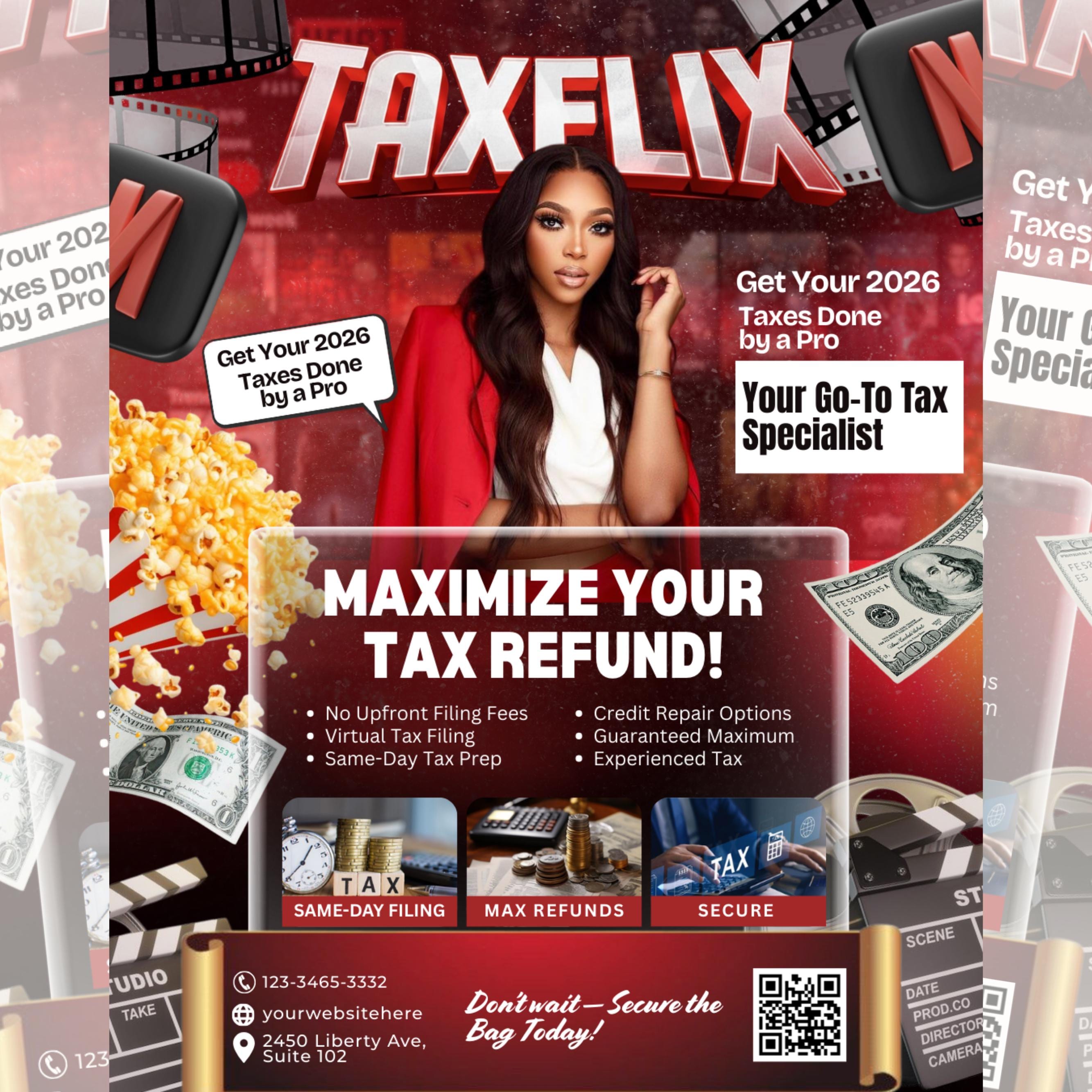 Taxflix Flyer For Tax Season, Modern Tax Prep Flyer, Editable Tax Refund Preparation, Accountant Marketing Flyer, Canva Tax Business Flyer