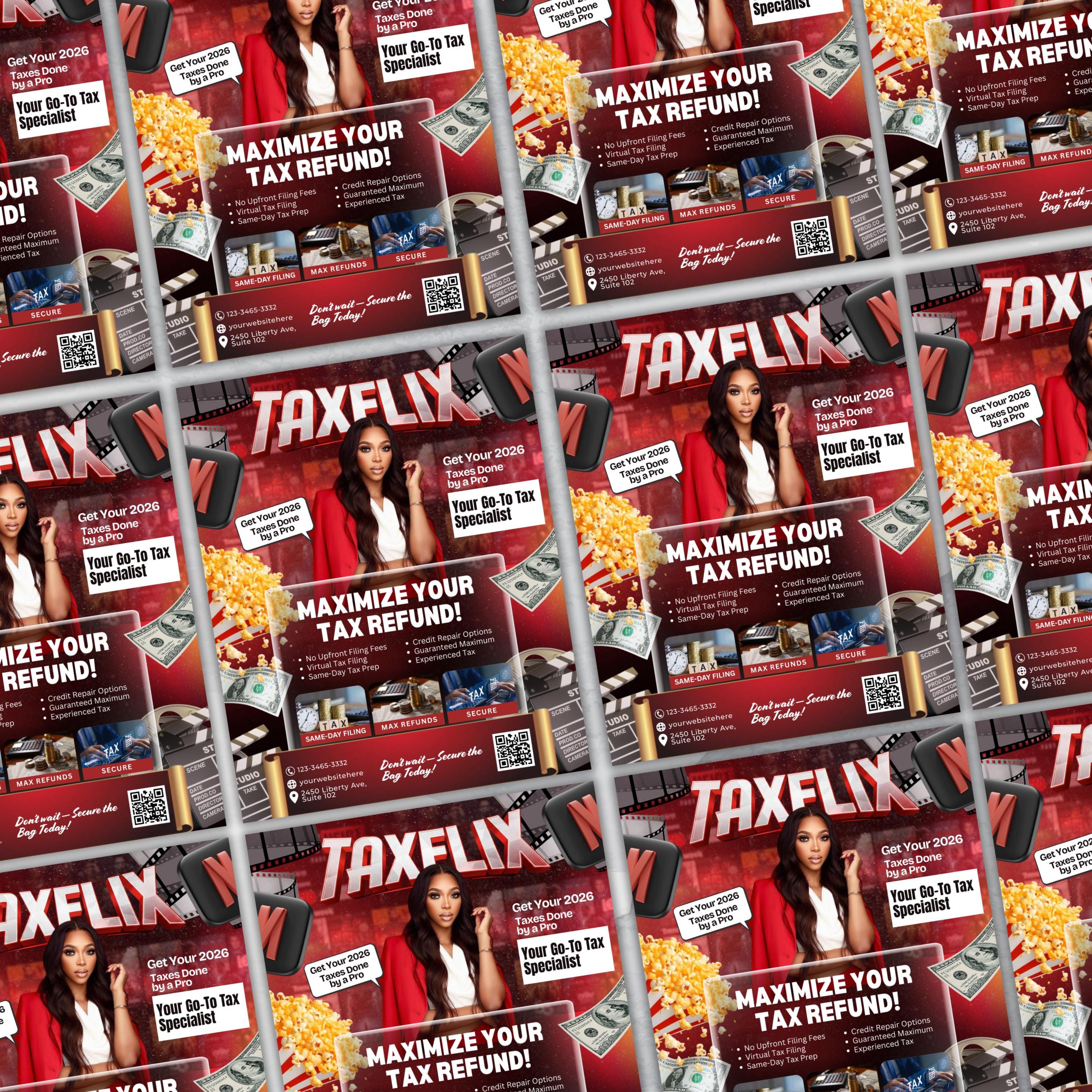 Taxflix Flyer For Tax Season, Modern Tax Prep Flyer, Editable Tax Refund Preparation, Accountant Marketing Flyer, Canva Tax Business Flyer
