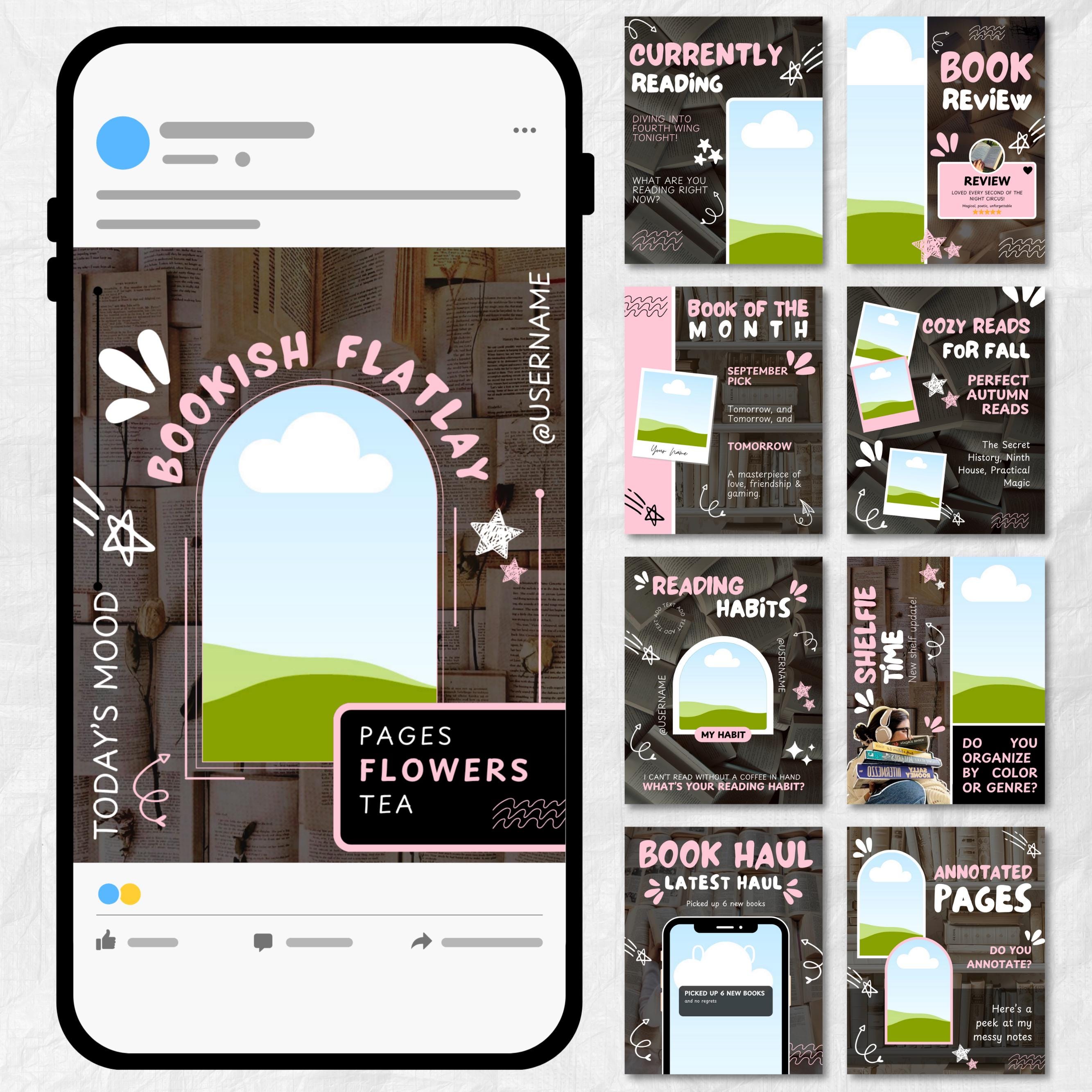 Aesthetic Bookstagram Template & Booktok Instagram Posts, Cozy Pink Carousel for Book Lovers,Authors,Readers, Bloggers Social Media Content