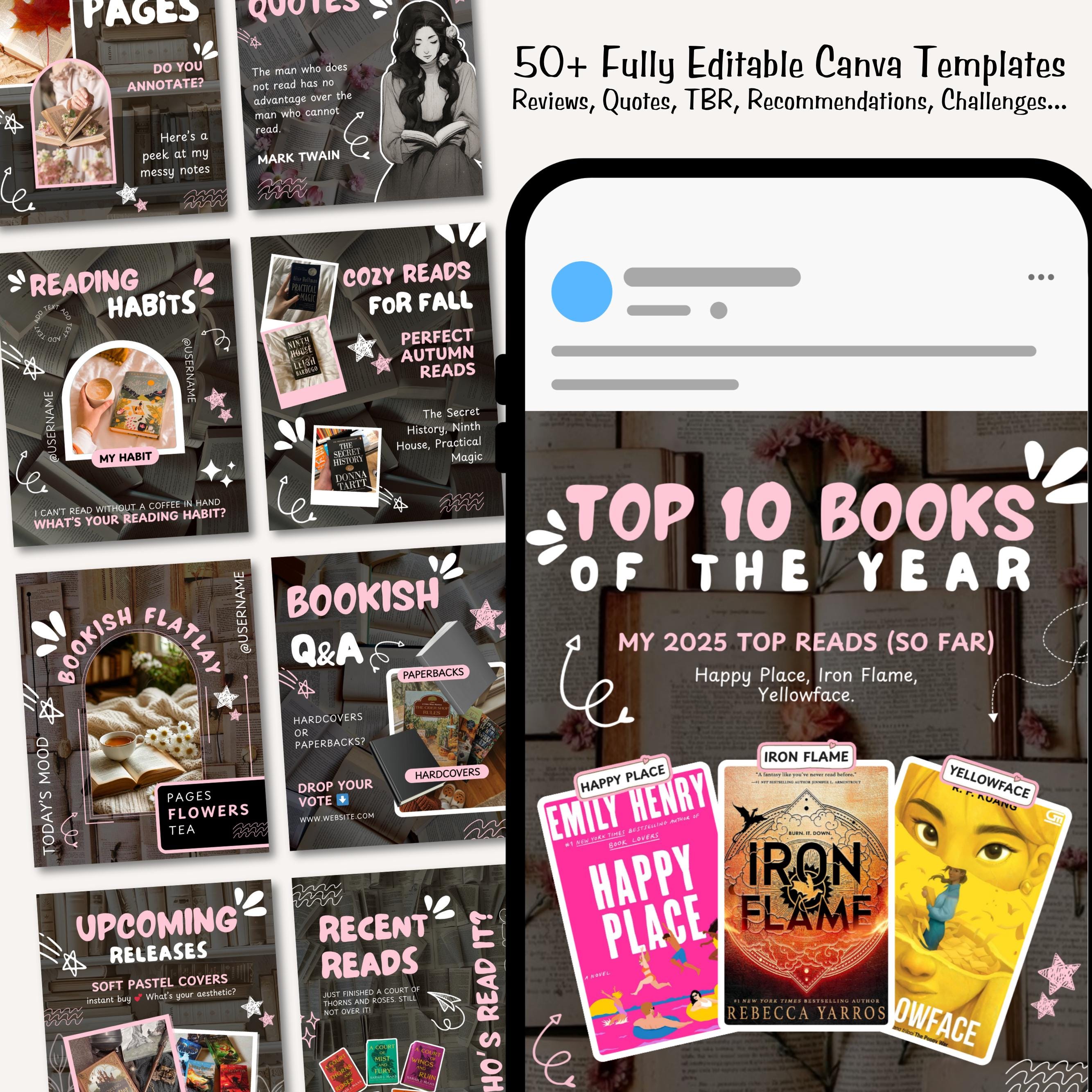 Aesthetic Bookstagram Template & Booktok Instagram Posts, Cozy Pink Carousel for Book Lovers,Authors,Readers, Bloggers Social Media Content