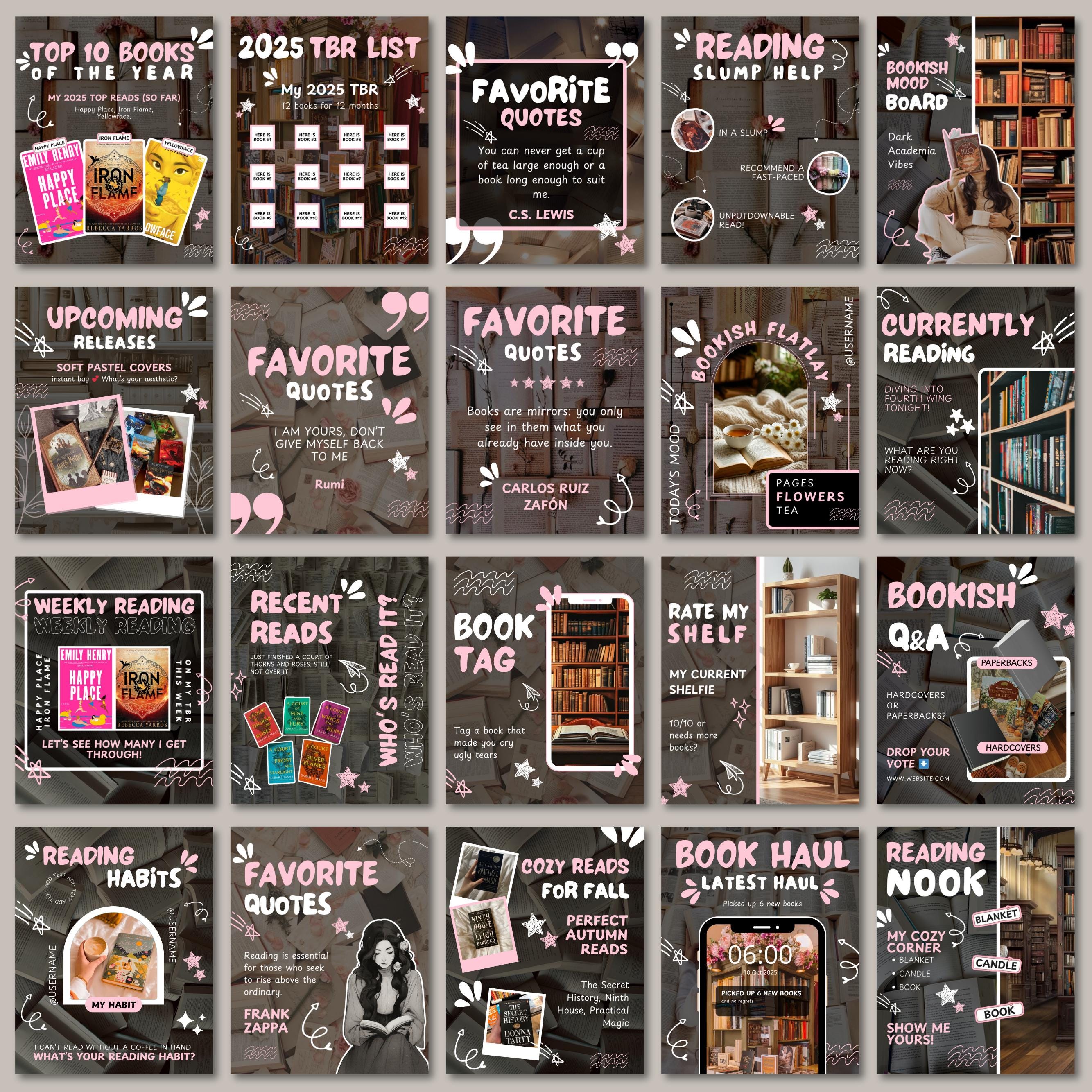 Aesthetic Bookstagram Template, Trendy IOS Cozy Bookish Instagram for Book Lovers,Authors,Readers,Influencer,Bloggers & Social Media Content