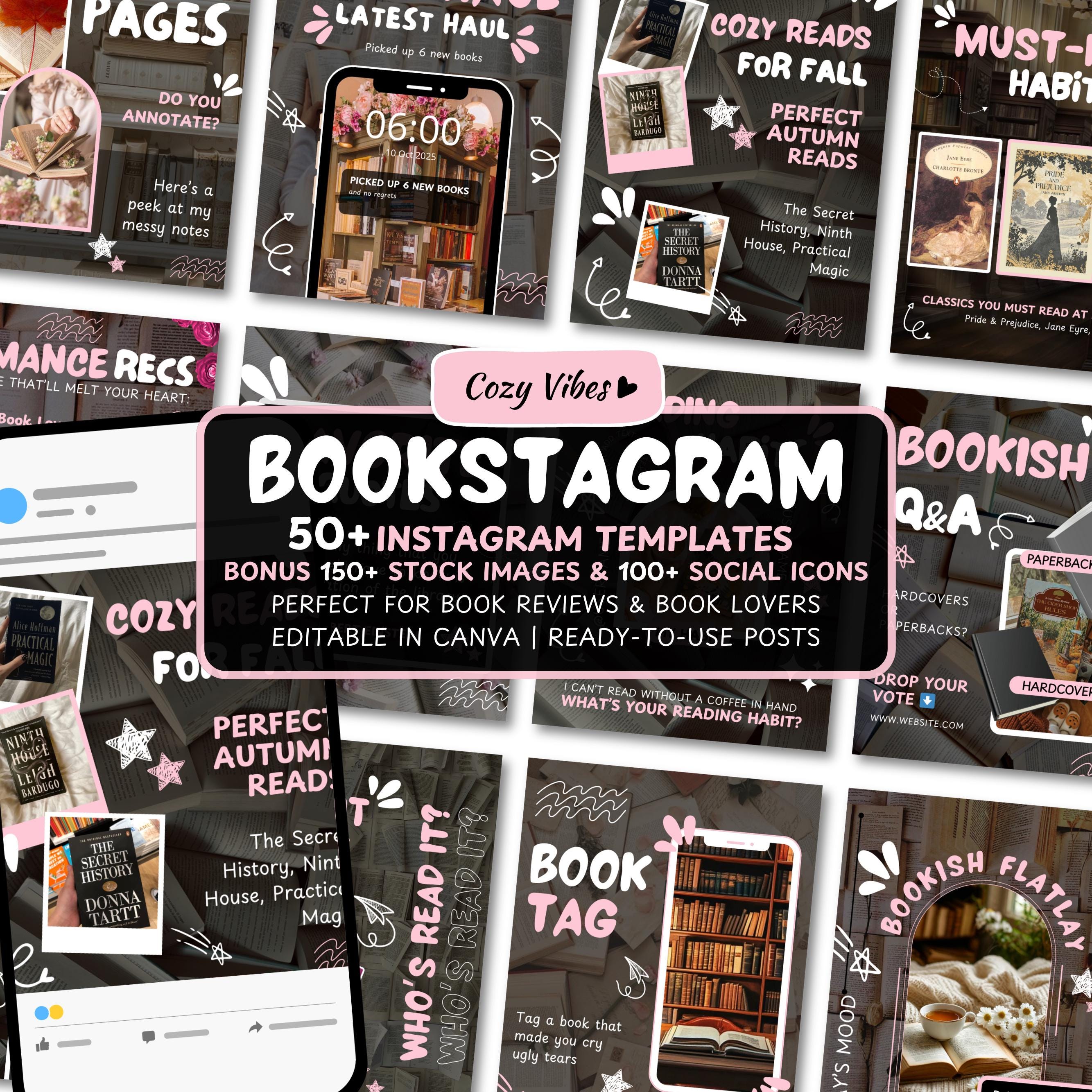 Aesthetic Bookstagram Template, Trendy IOS Cozy Bookish Instagram for Book Lovers,Authors,Readers,Influencer,Bloggers & Social Media Content