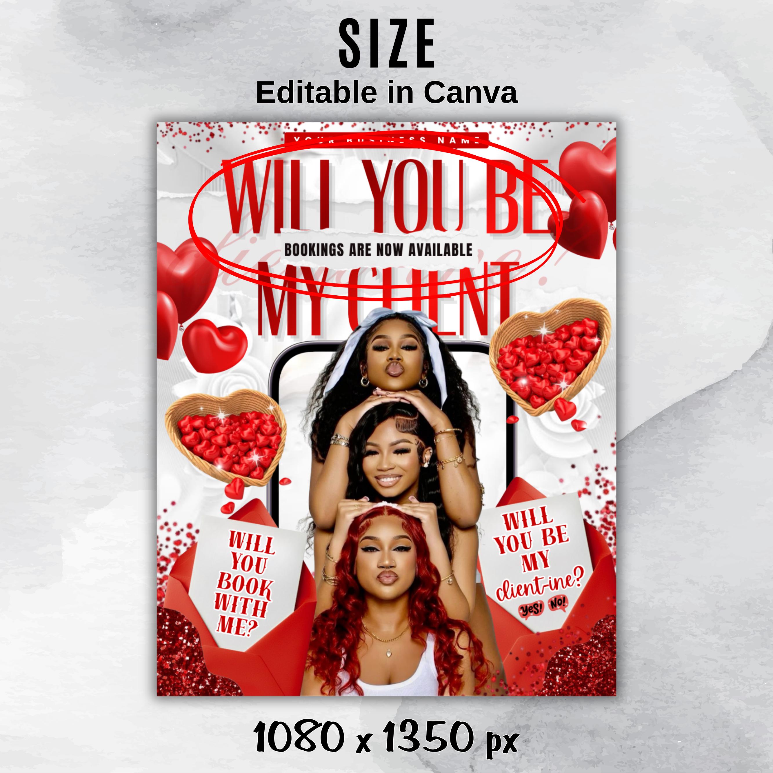 February Booking Flyer Template - Valentine's Day Hair, Lash & Makeup Specials