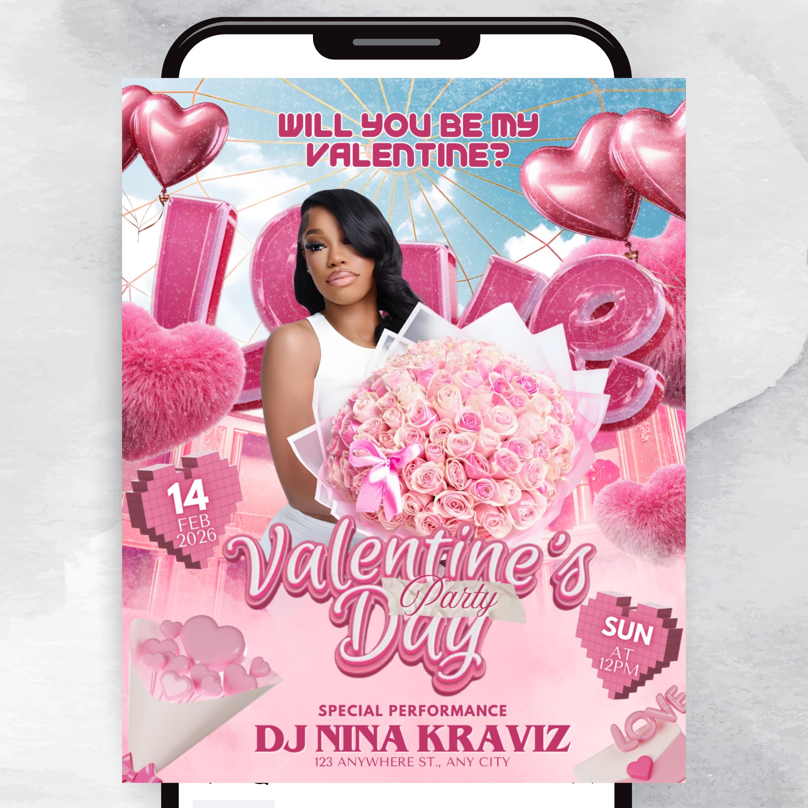 Valentine's Nightclub Flyer Template - Romantic Party Invite for Clubs & Events