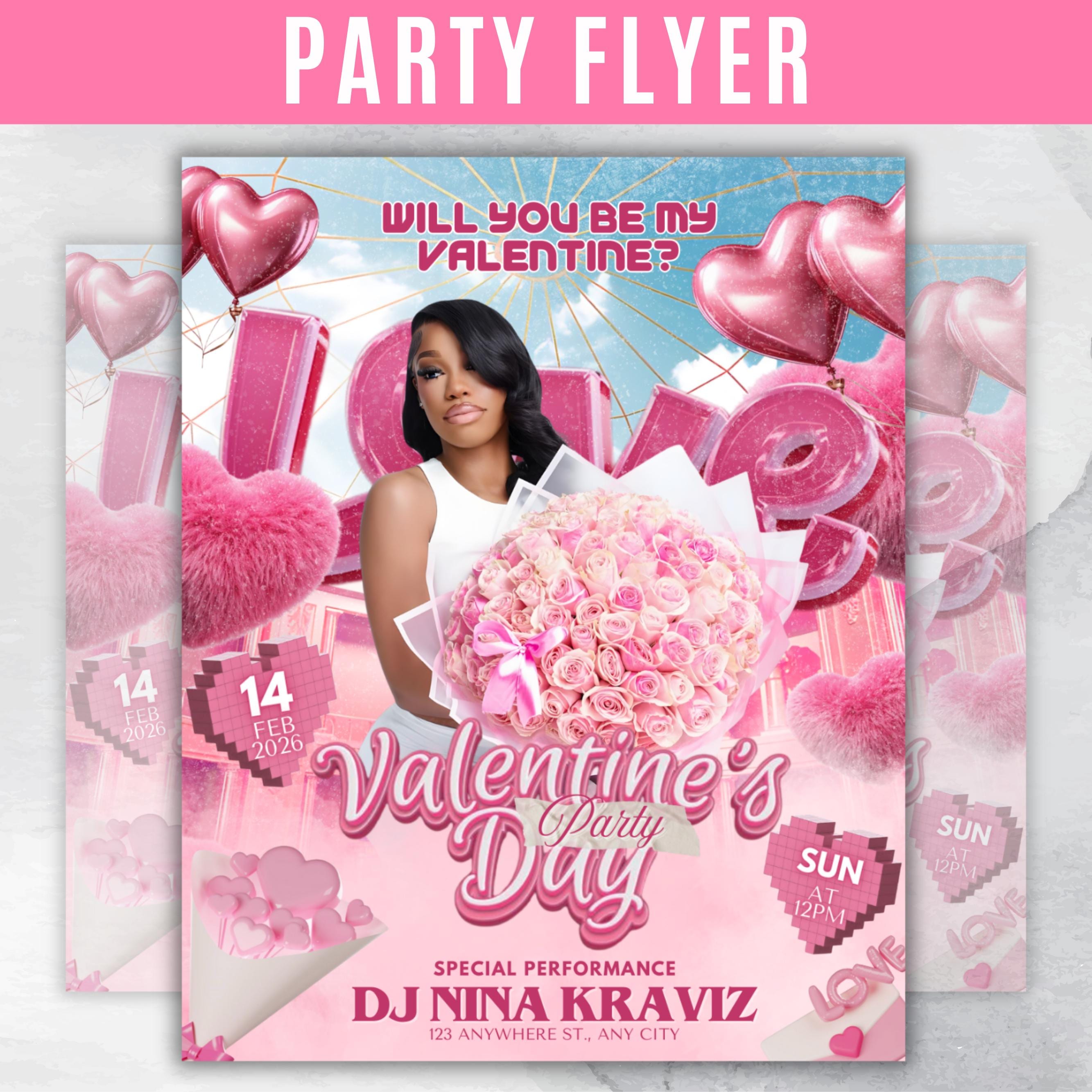 Valentine's Nightclub Flyer Template - Romantic Party Invite for Clubs & Events