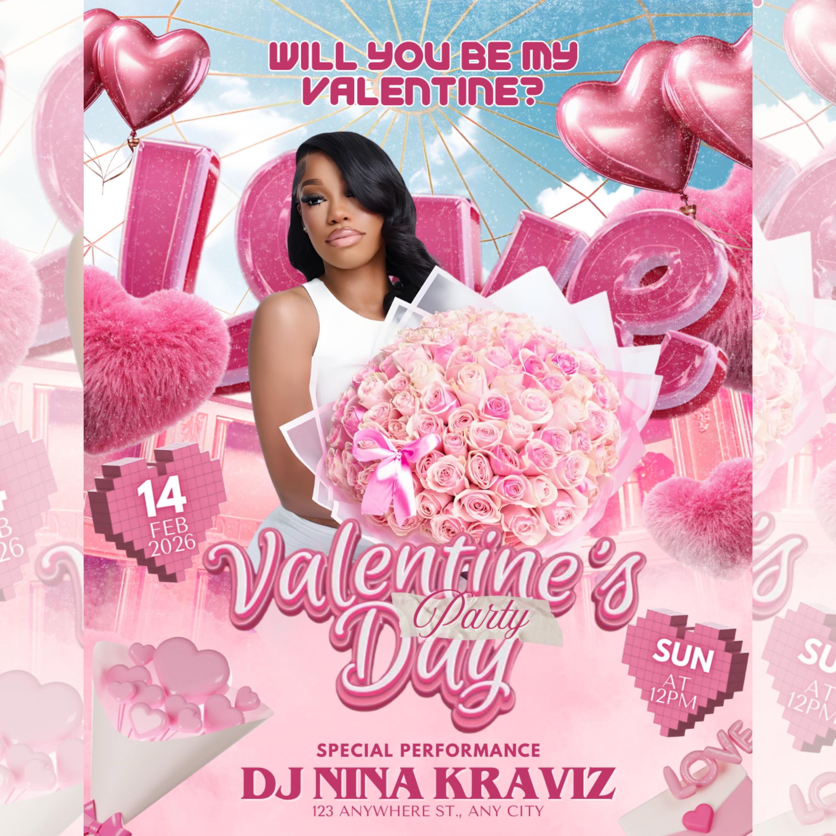 Valentine's Nightclub Flyer Template - Romantic Party Invite for Clubs & Events