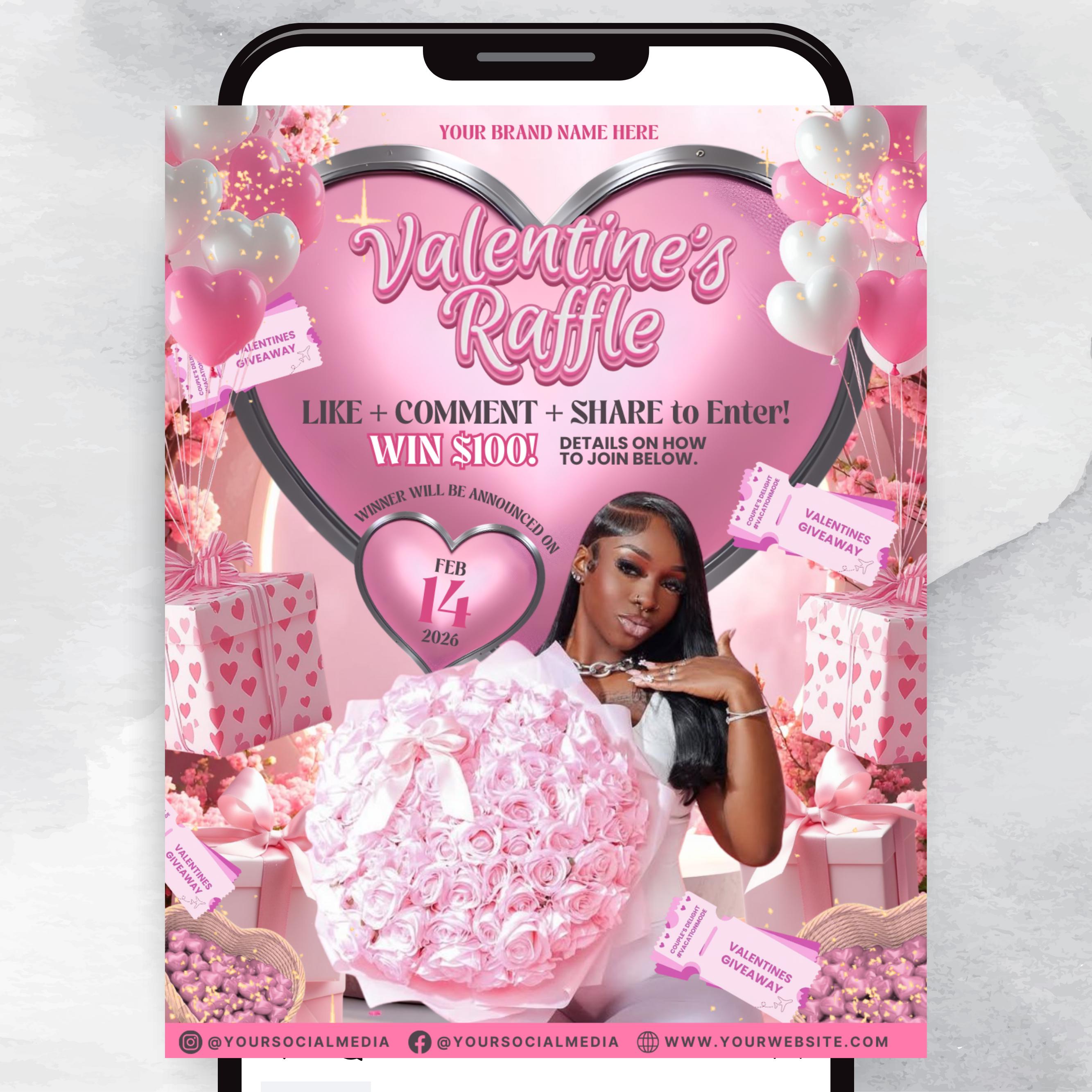 Raffle Flyer For Valentines Day, DIY Flyer Template Design, February Giveaway Flyer, Valentine's Raffle Ticket Flyer, Canva Editable Flyer