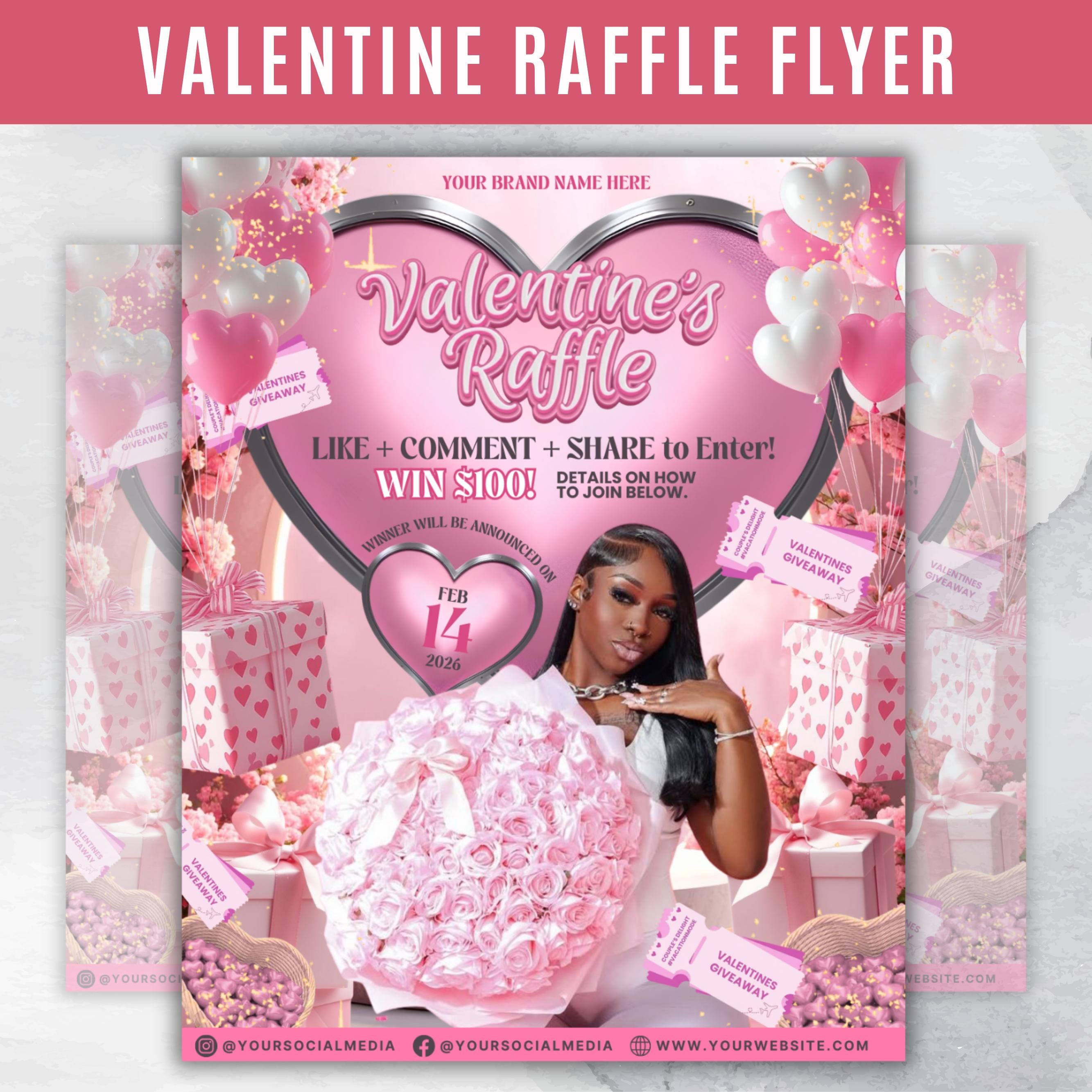Raffle Flyer For Valentines Day, DIY Flyer Template Design, February Giveaway Flyer, Valentine's Raffle Ticket Flyer, Canva Editable Flyer