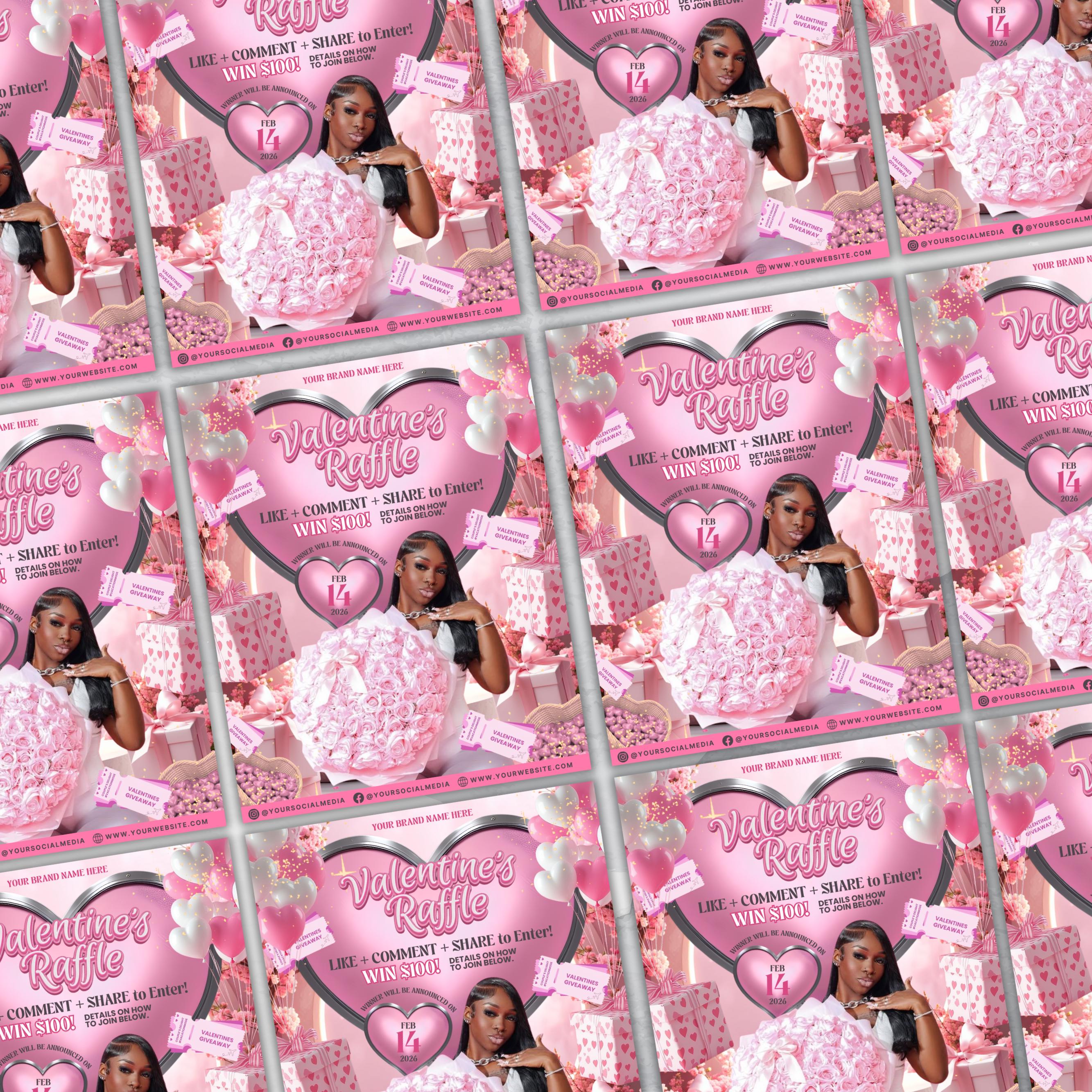 Raffle Flyer For Valentines Day, DIY Flyer Template Design, February Giveaway Flyer, Valentine's Raffle Ticket Flyer, Canva Editable Flyer