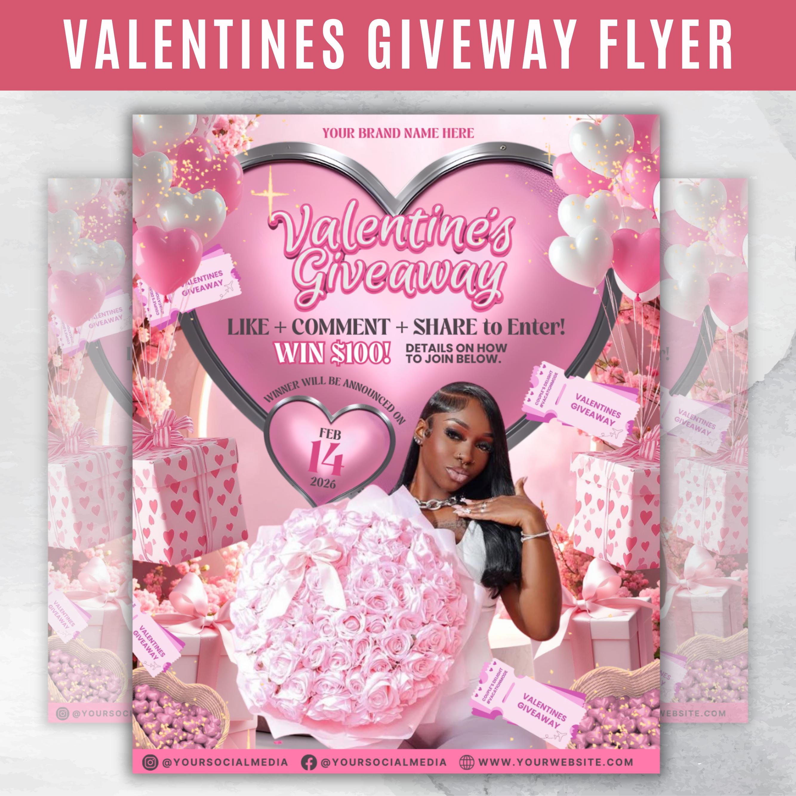 Giveaway Flyer For Valentines Day, DIY Flyer Template Design, February Raffle Flyer, Valentine's Giveaway Ticket Flyer, Canva Editable Flyer