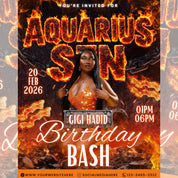 Aquarius Birthday Flyer For Her, Aquarius Fire Theme Birthday Flyer, Aquarius Szn Celebration Flyer, Canva Editable Aquarius Party Flyer