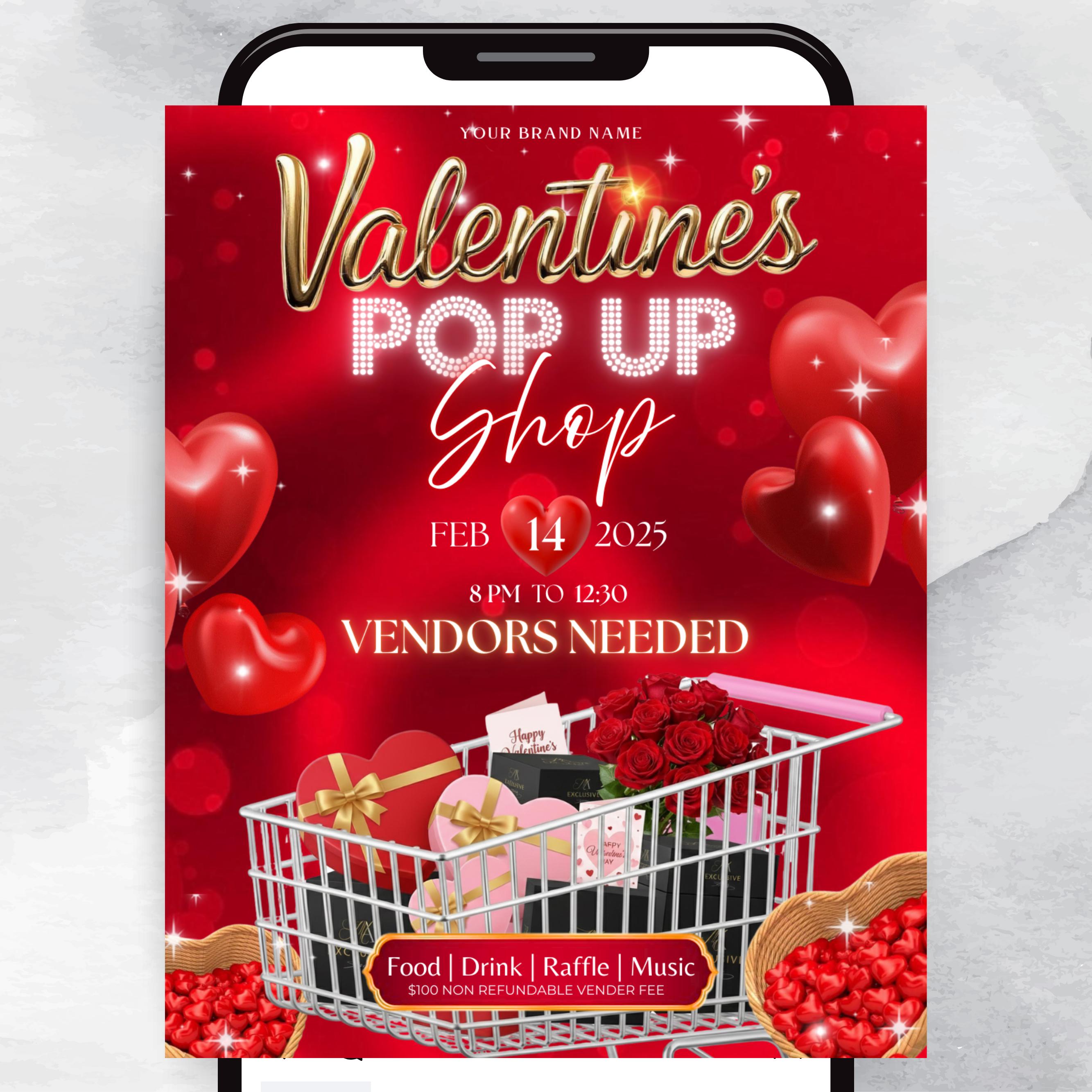 Valentine Pop Up Shop Flyer, Valentine Event Flyer Template, Pop Up Shop Flyer, Cute Valentine's Day Flyer, February Event Pop Up Shop Flyer