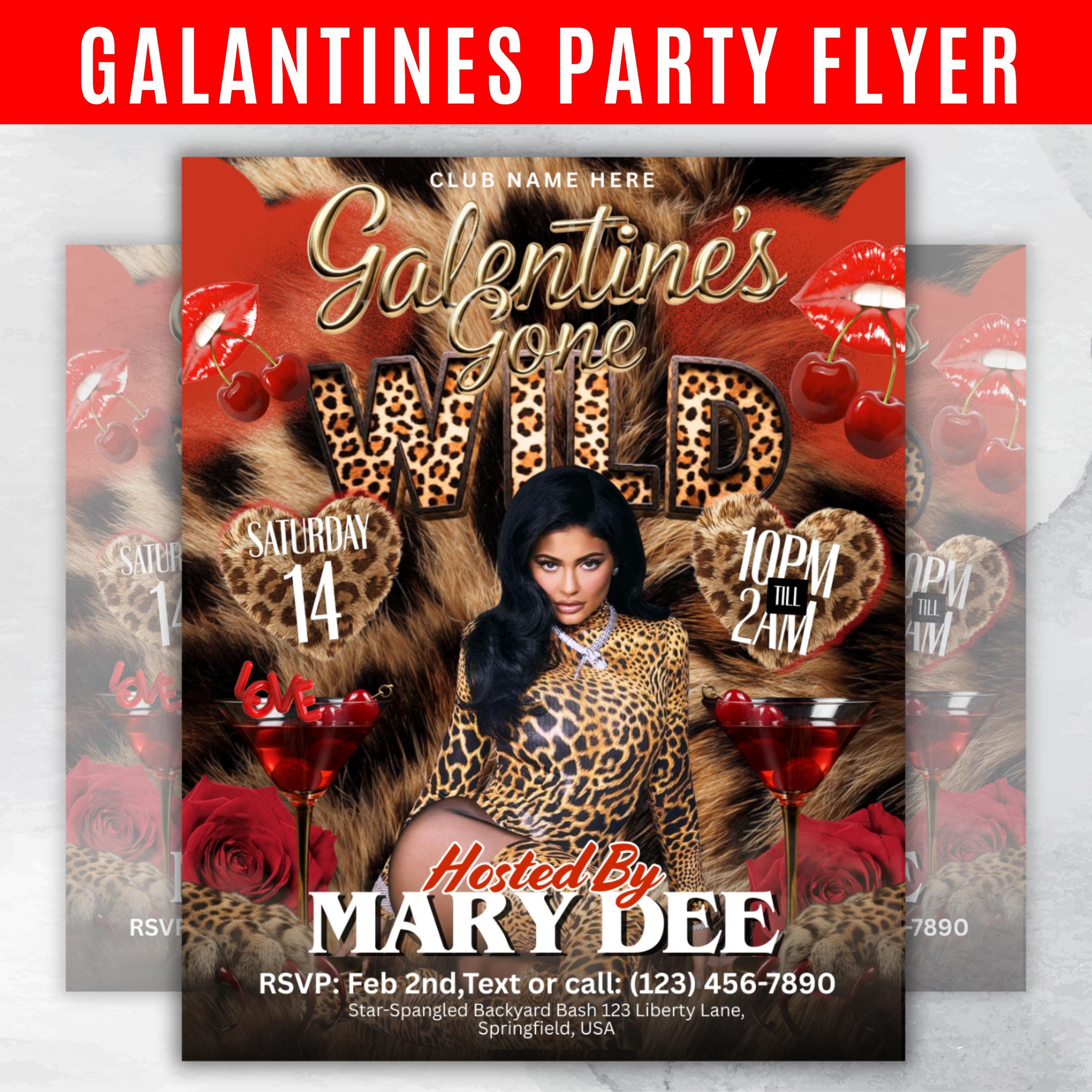 Cheetah Print Galentines Day Party Flyer, Wild Girls Night Party, DJ Nightclub Party Flyer, Canva Editable Leopard Print Girls Party Flyer