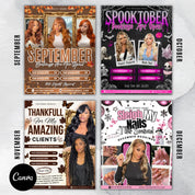 12 Monthly Flyer Bundle, Yearly Booking Flyers, 12 Months Booking Flyers, Yearly Hair Lashes Nails MUA Flyer Bundle, Canva Template