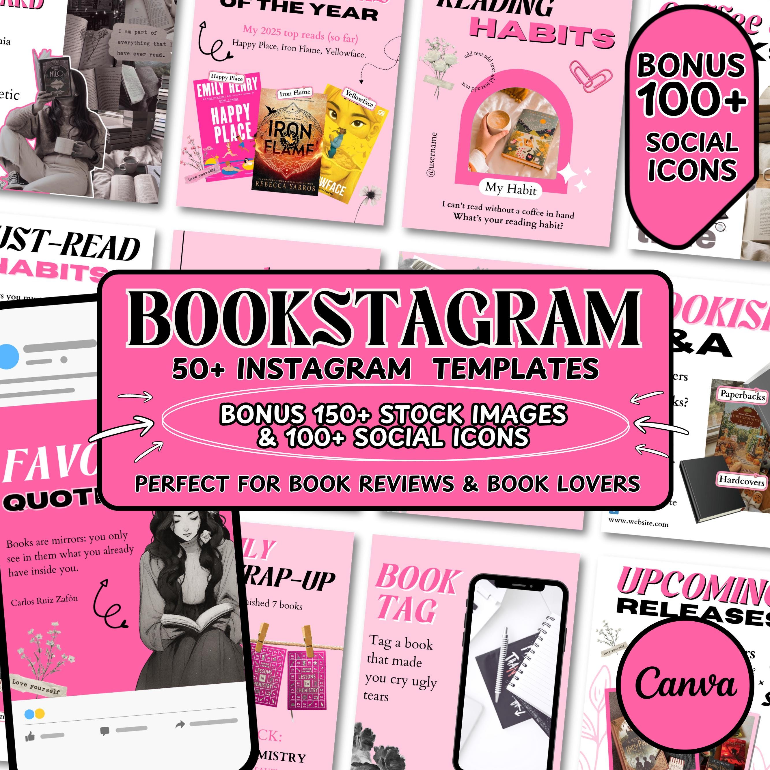 Pink Bookstagram Canva Template,Bookstagram Book Review Template,Author Bookstagram Romance Template,Canva Template Social Media Bookstagram