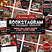 Christmas Bookstagram Carousel Template, Booktok Instagram Posts,Cozy Aesthetic Post for Book Lovers,Authors & Bloggers Social Media Content
