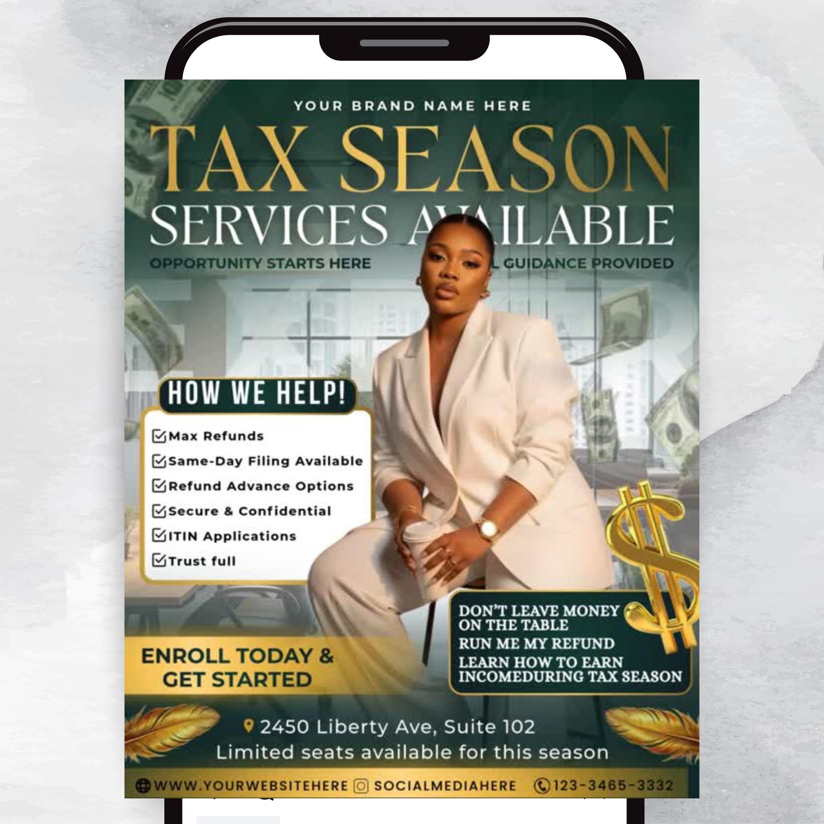 Professional Tax Service Flyer,Tax season, Modern Tax Prep Flyer,Tax Refund Preparation, Accountant Marketing Flyer,Canva Tax Business Flyer