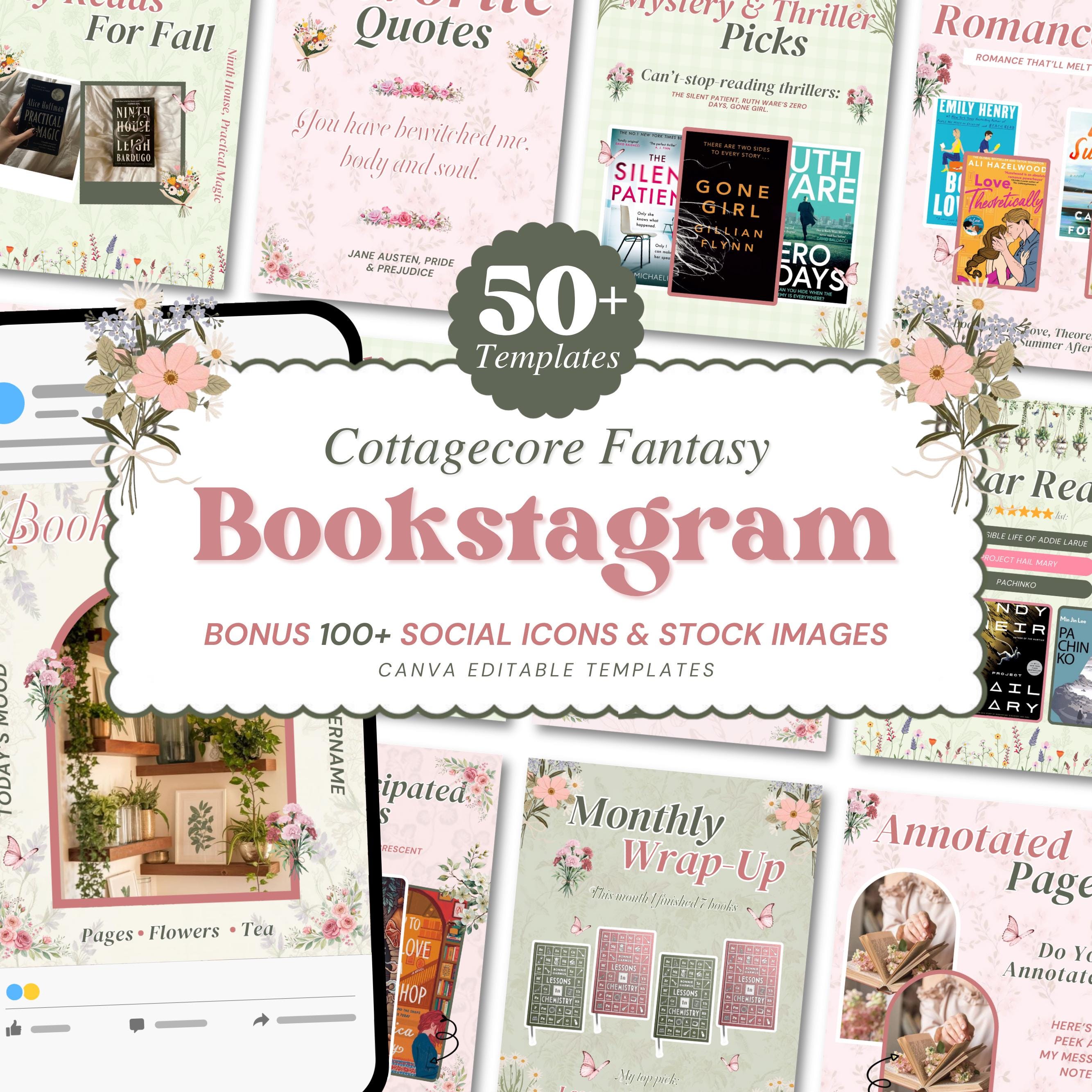 Cottagecore Bookstagram Template,Trendy IOS Cozy Bookish Instagram for Book Lovers,Authors,Readers,Influencer,Blogger & Social Media Content