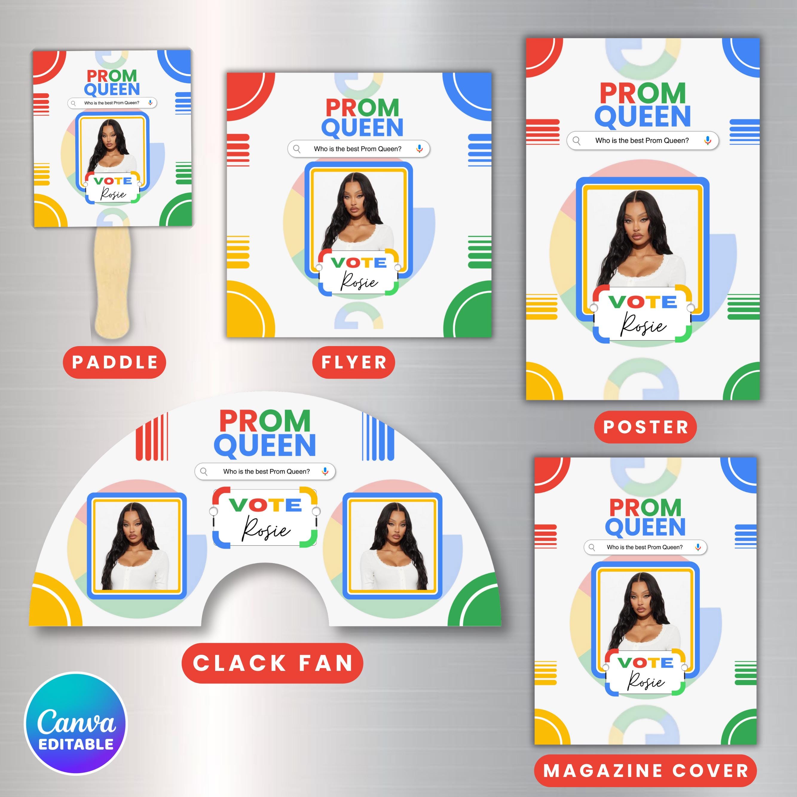 Vote Prom Queen Campagin Bundle, Google Theme Prom Party Favor, Prom Chip Bag, Candy Card Lollipop Tag, Prom Campaign Idea