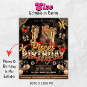 Cheetah Print Pisces Birthday Flyer For Her, Pisces Nightclub Birthday Flyer,Pisces Szn Celebration Flyer, Canva Editable Pisces Party Flyer