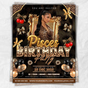 Cheetah Print Pisces Birthday Flyer For Her, Pisces Nightclub Birthday Flyer,Pisces Szn Celebration Flyer, Canva Editable Pisces Party Flyer