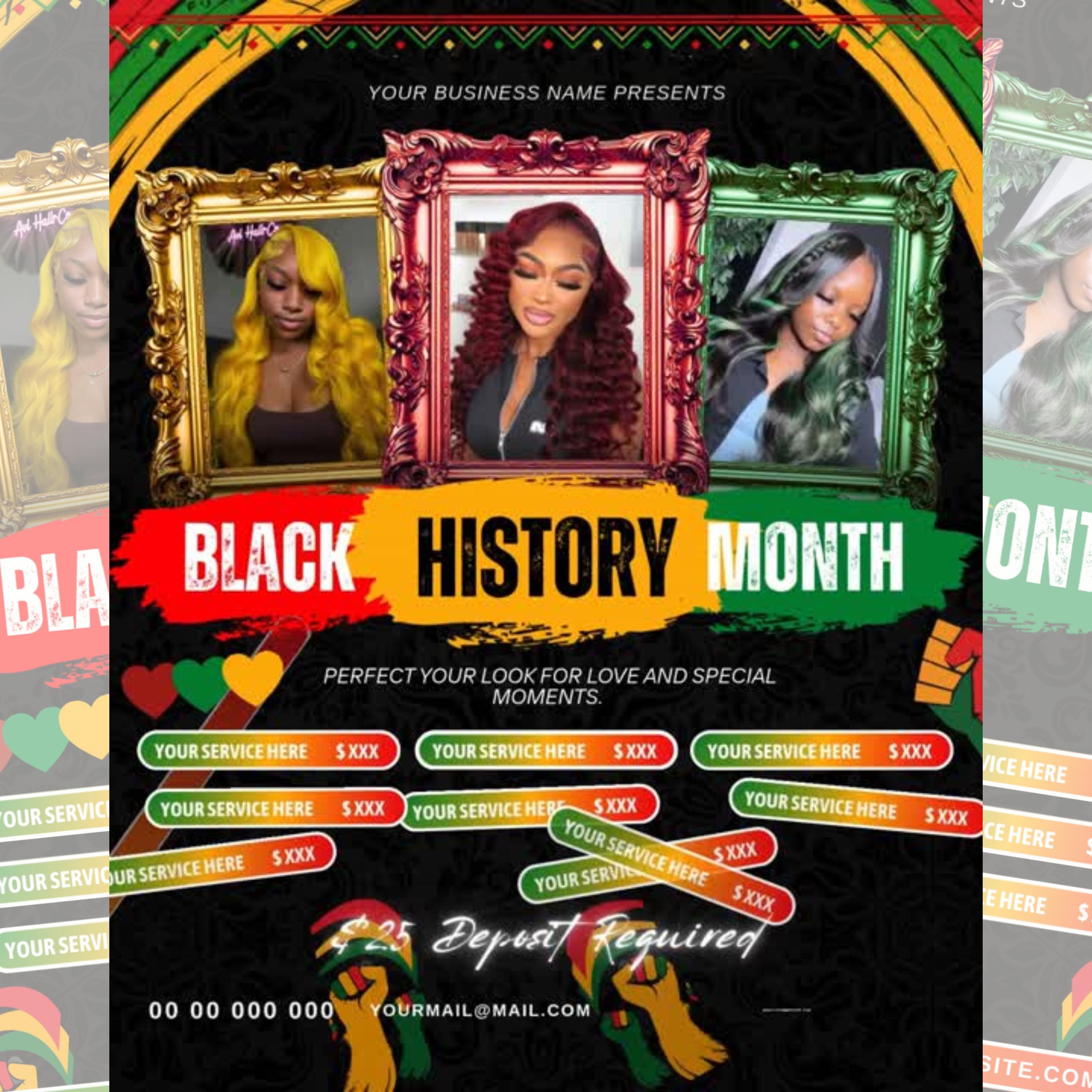 February Booking Flyer, Black History Month Flyer, Black History Hair Lashes Nails MUA Flyer, Canva Template