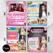 12 Monthly Flyer Bundle, Yearly Booking Flyers, 12 Months Booking Flyers, Yearly Hair Lashes Nails MUA Flyer Bundle, Canva Template