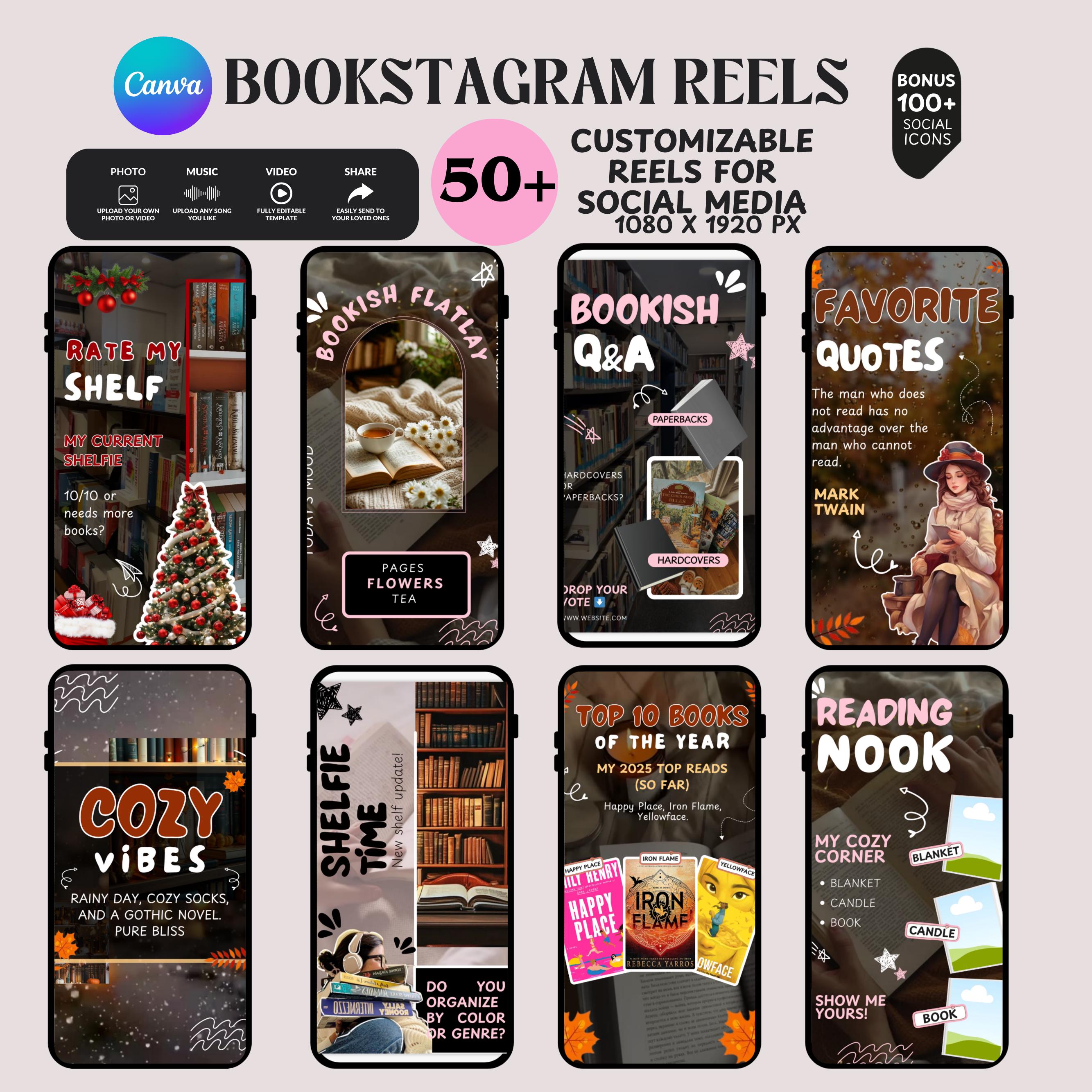 Aesthetic Cozy Bookstagram Reels for Authors, Book Lovers, Influencer, Content Creators, Bookstagram Reels Canva Author Marketing Bundle
