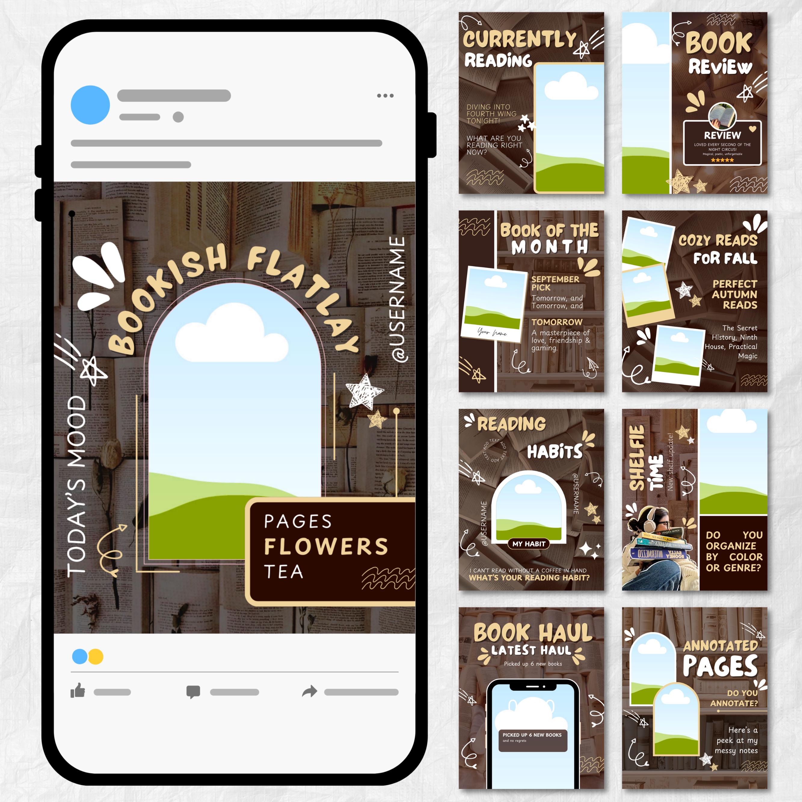 Brown Bookstagram Template, Trendy IOS Cozy Bookish Instagram for Book Lovers,Authors,Readers,Influencer,Bloggers & Social Media Content