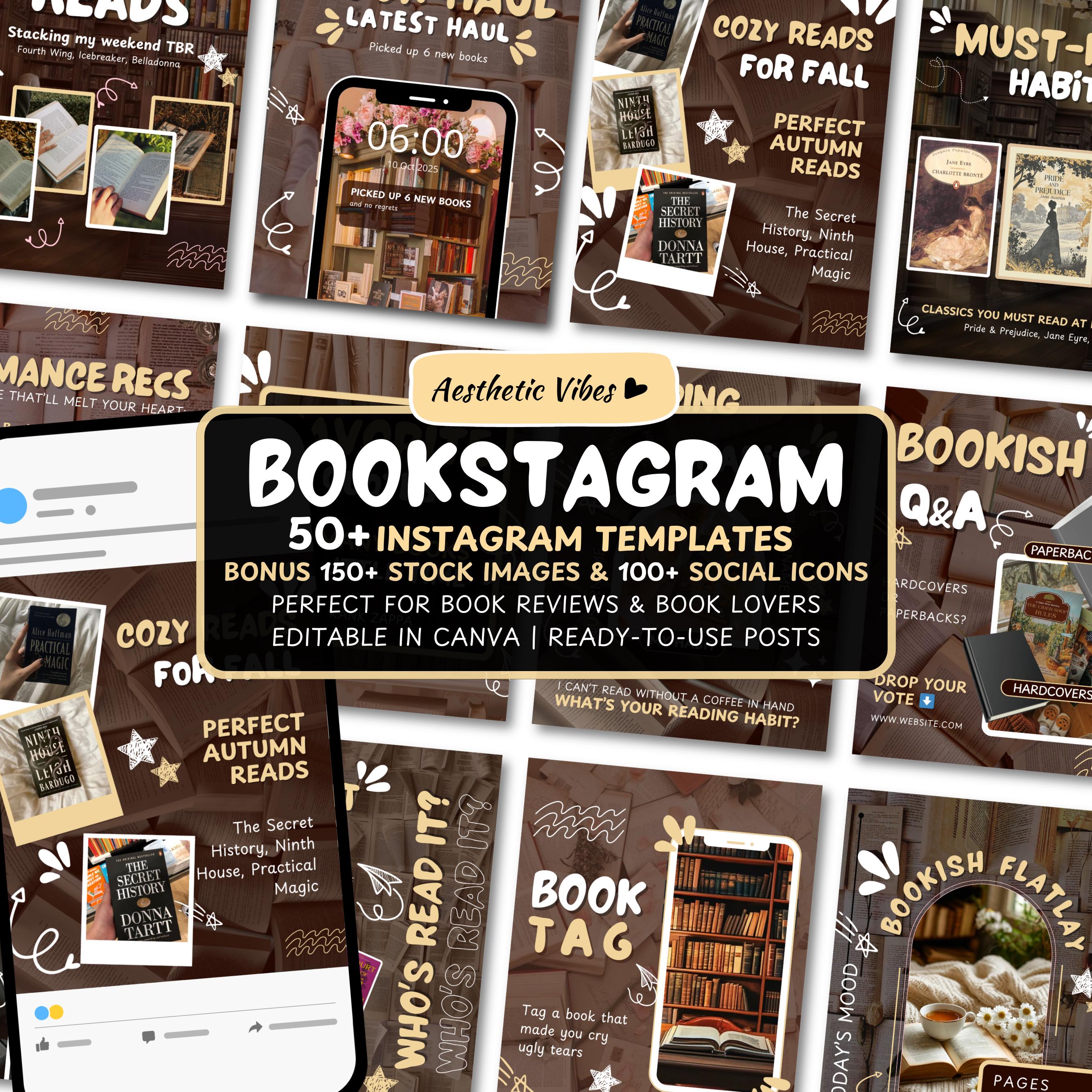 Brown Bookstagram Template, Trendy IOS Cozy Bookish Instagram for Book Lovers,Authors,Readers,Influencer,Bloggers & Social Media Content