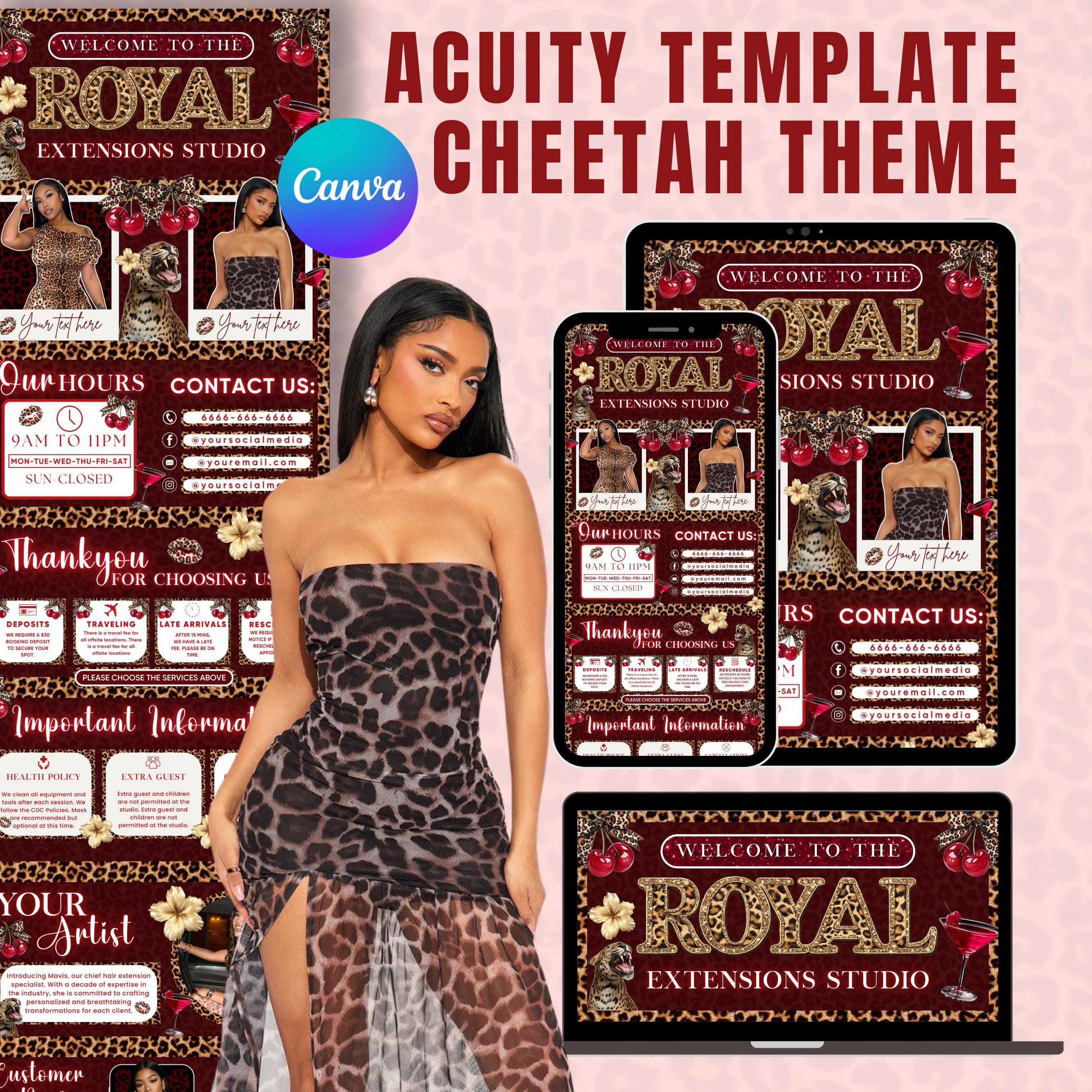 Cheetah Print Acuity Scheduling Template for Hair Stylists, Lash Techs and MUAs, Hairstylist Scheduling Website DIY Booking Site Canva