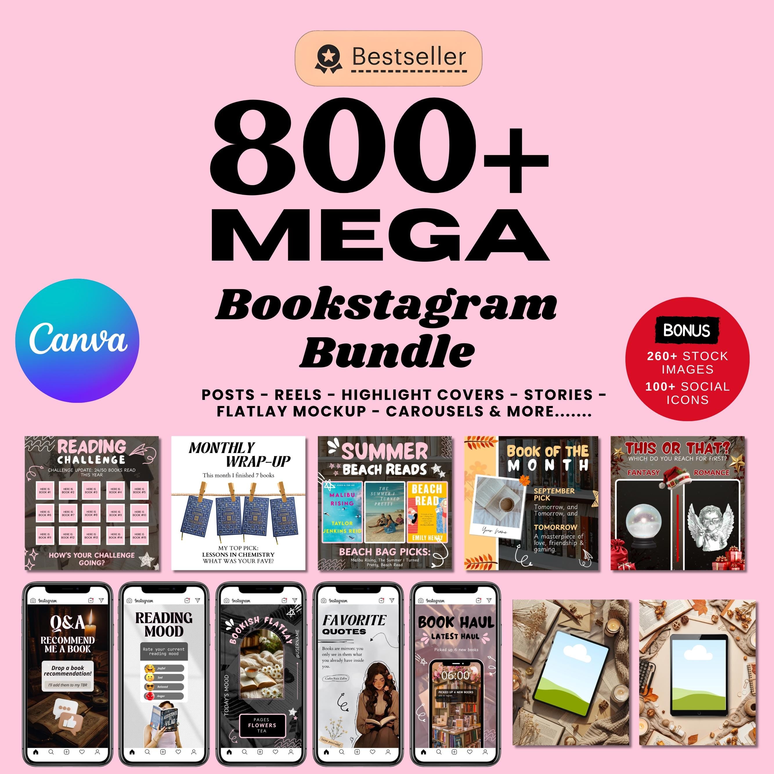 Bookstagram Template Instagram for Canva, Bookish Social Media Kit, Book Lover Social Media Post, Bookish Insta Reels ,Authors, Bloggers