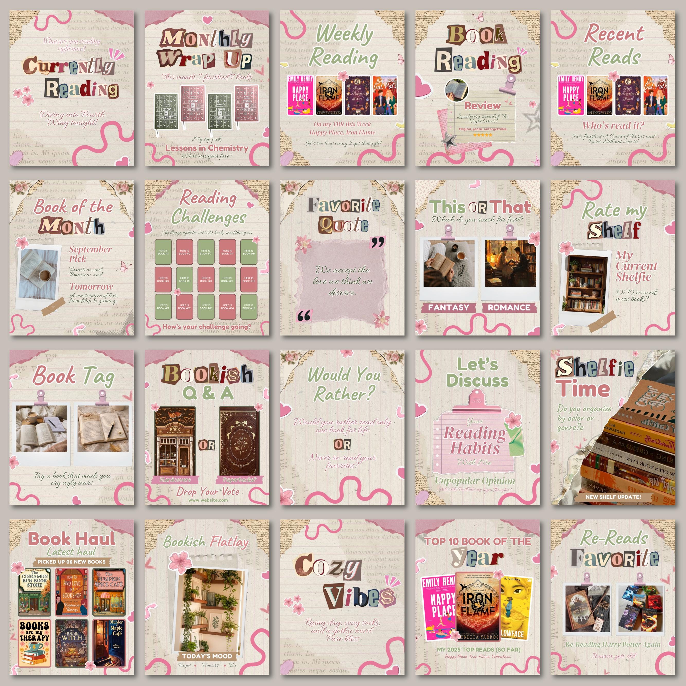 Scrapbook Themed Bookstagram Carousel & Booktok Instagram Post, Cozy Aesthetic Post for Book Lovers, Authors Bloggers Social Media Content