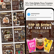 Brown Bookstagram Carousel Template & Booktok Instagram Posts, Cozy Aesthetic Canva for Book Lovers, Authors, Bloggers Social Media Content