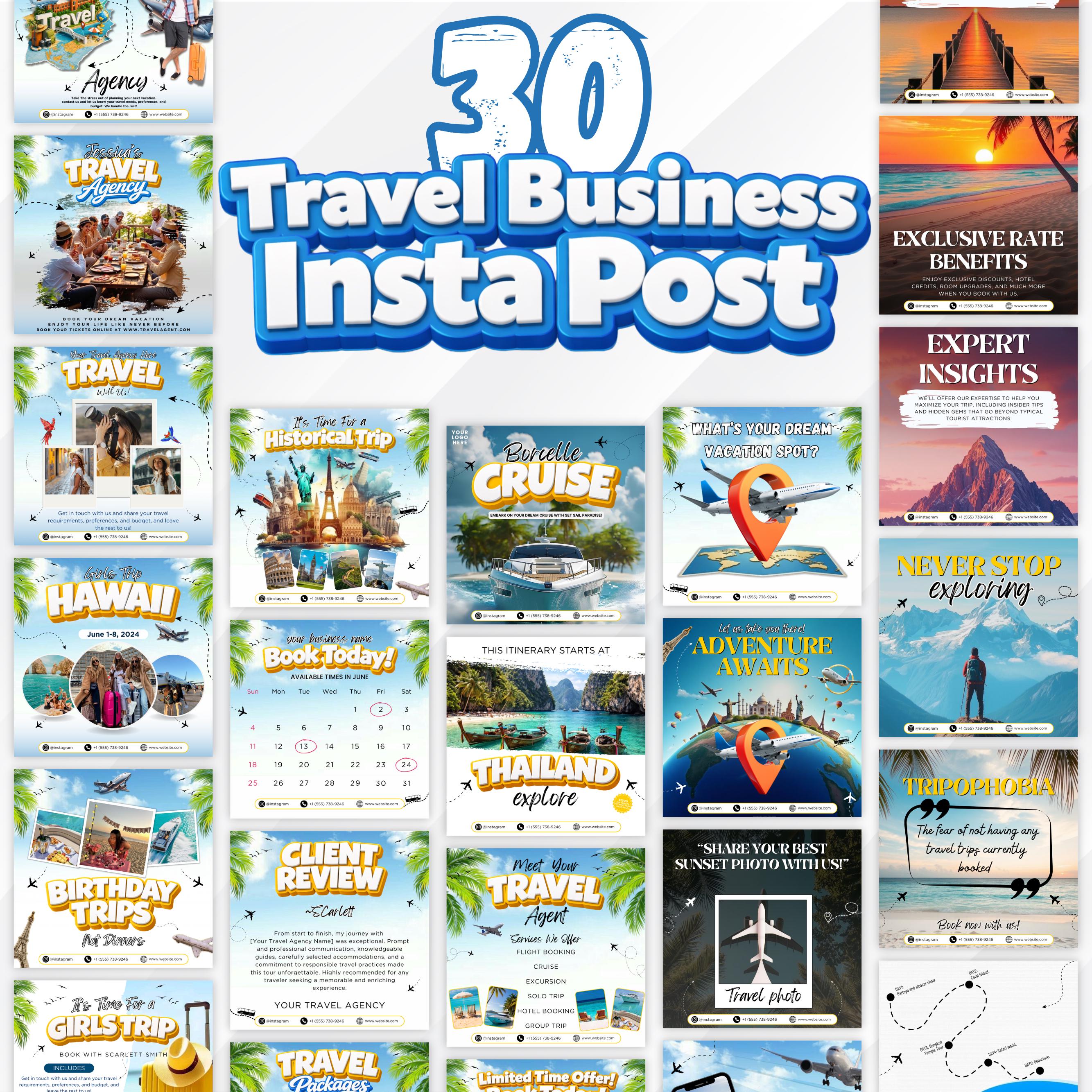 Travel Agent Instagram Posts Bundle, 30+ Travel Agent Social Media Templates, Travel Blogging Content, Travel Agency business Posts, Canva