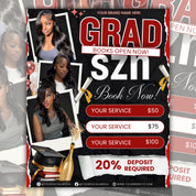 Graduation Booking Flyer, Grad Szn 2026 Special Flyer, Graduation Deals, Grad Books Open, Graduation Nail booking flyer, Hair,LashTech Flyer