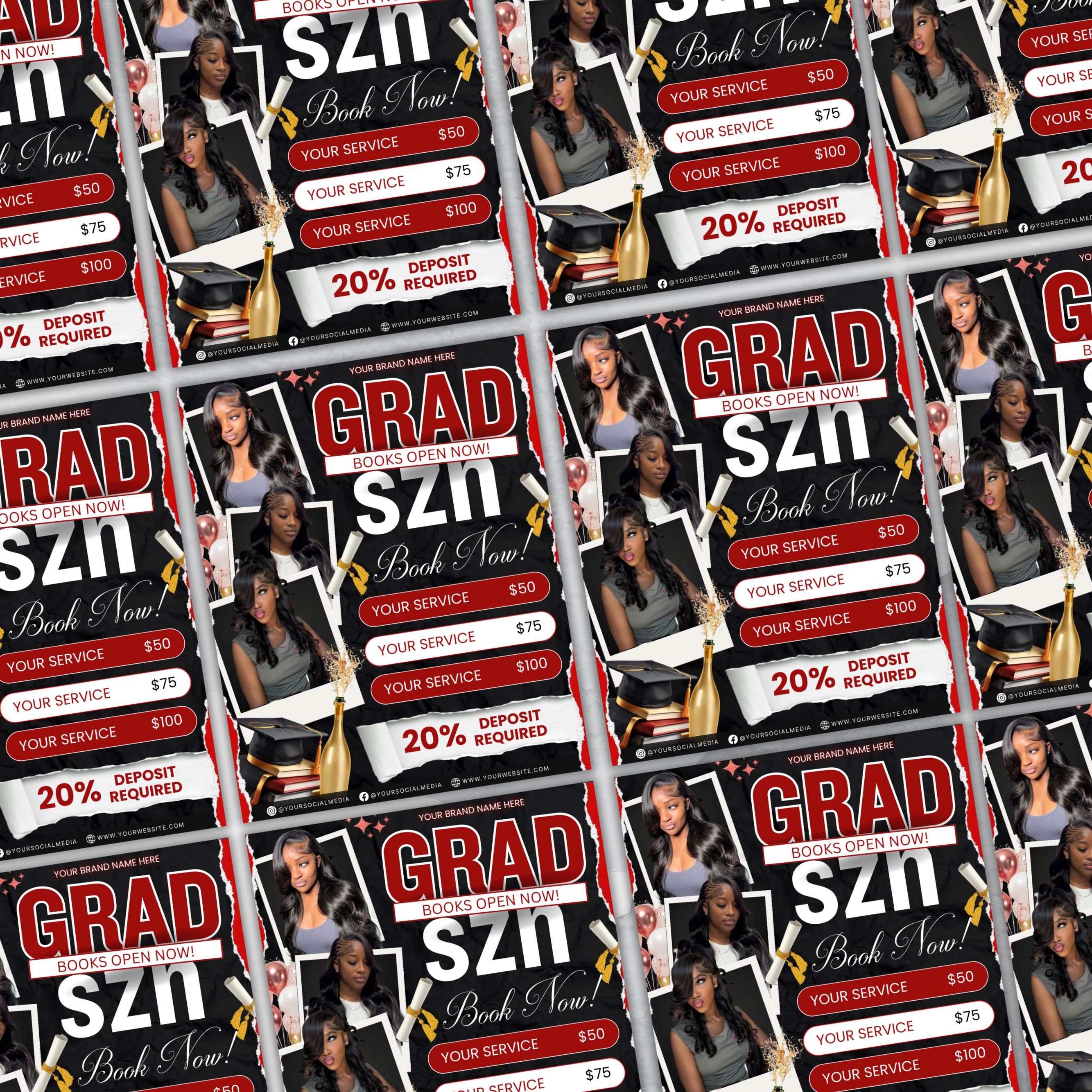 Graduation Booking Flyer, Grad Szn 2026 Special Flyer, Graduation Deals, Grad Books Open, Graduation Nail booking flyer, Hair,LashTech Flyer